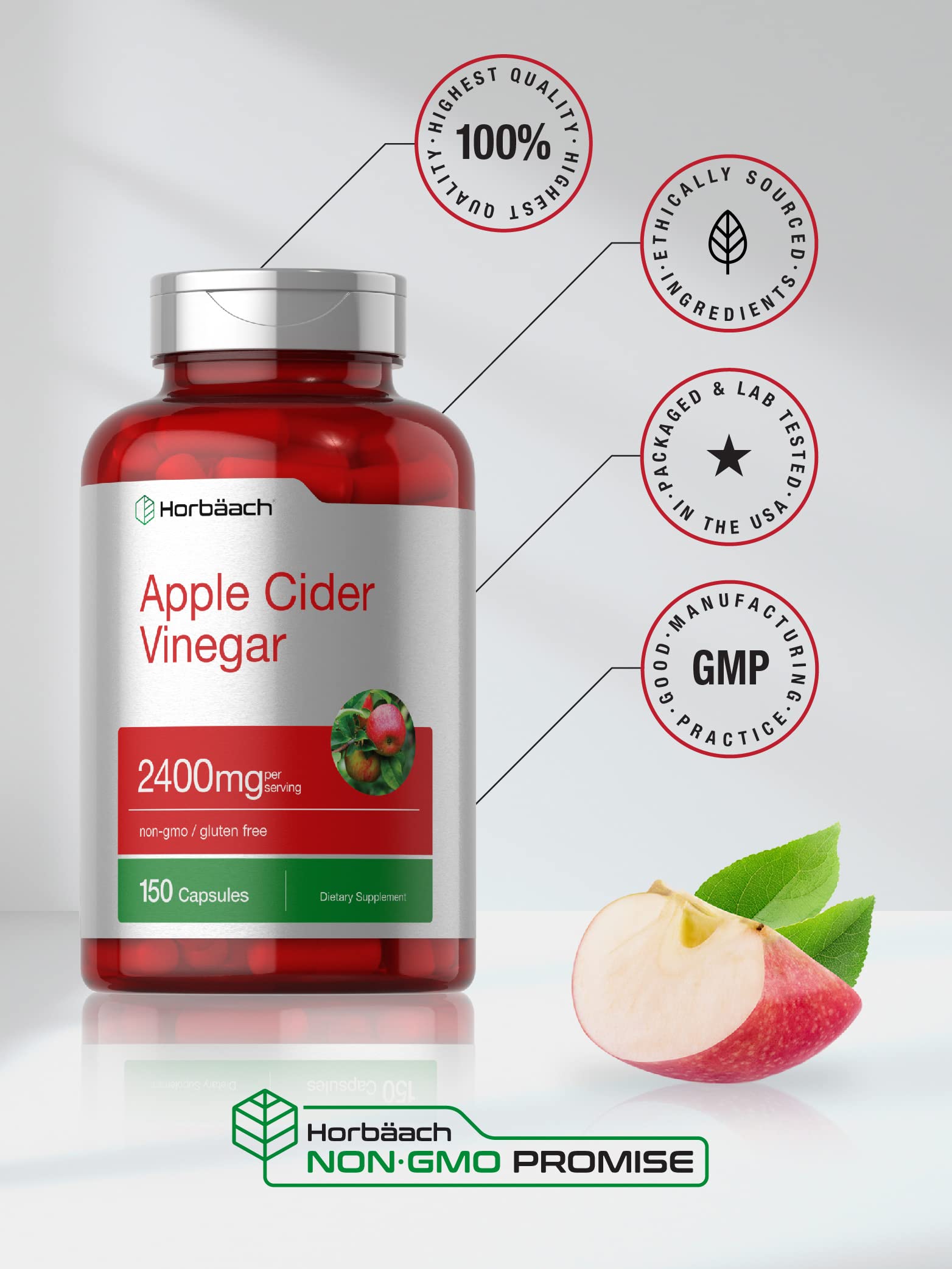 Apple Cider Vinegar Capsules | 2400mg | 150 Count | Non-GMO, Gluten Horbäach Au supplements