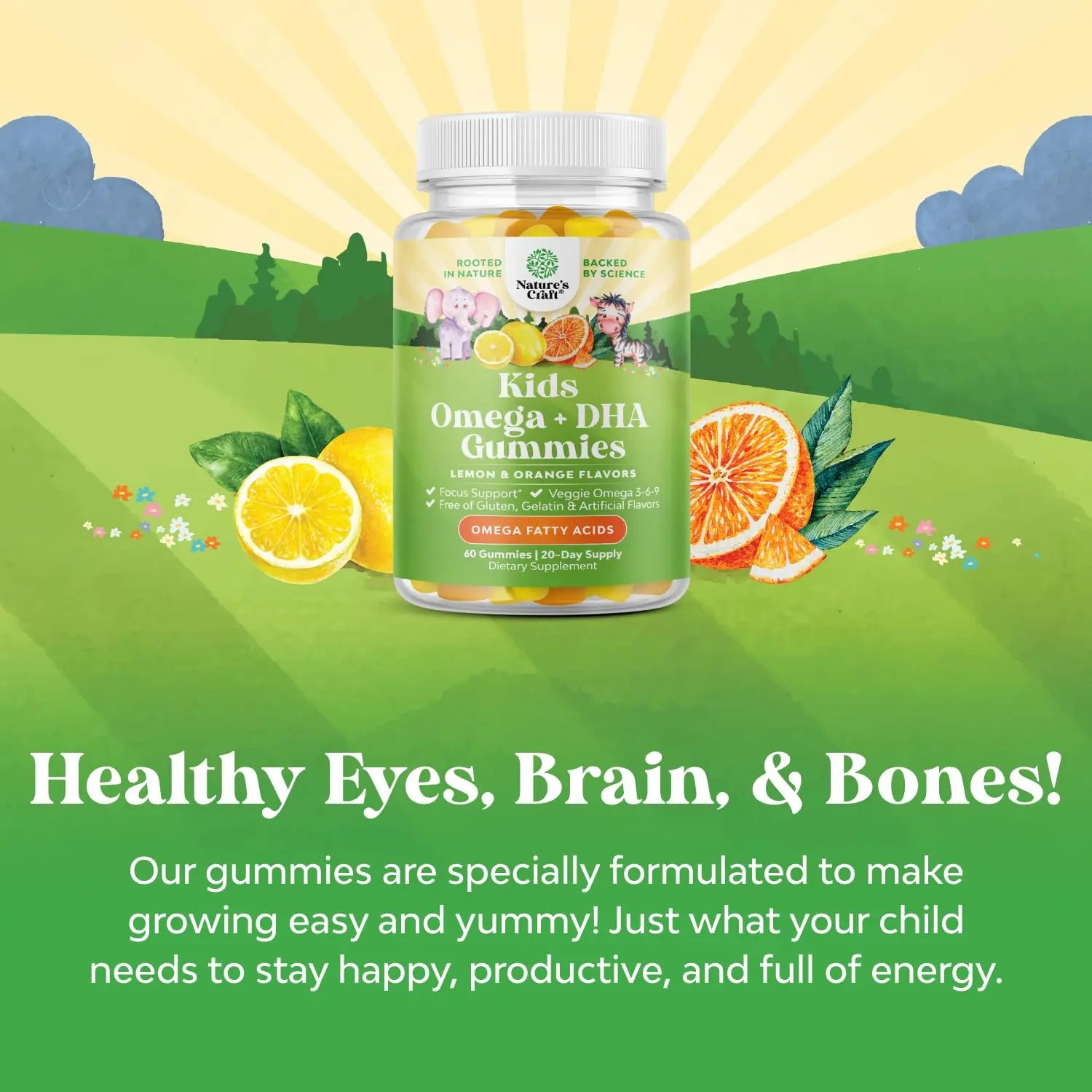 Bundle of Kids DHA Omega 3 Gummies - Fatty Acids Omega 3 6 9 for Brain Immune Strength Vision Focus Support and Liquid Multivitamin for Kids Immunity Support Natures Craft Au supplements