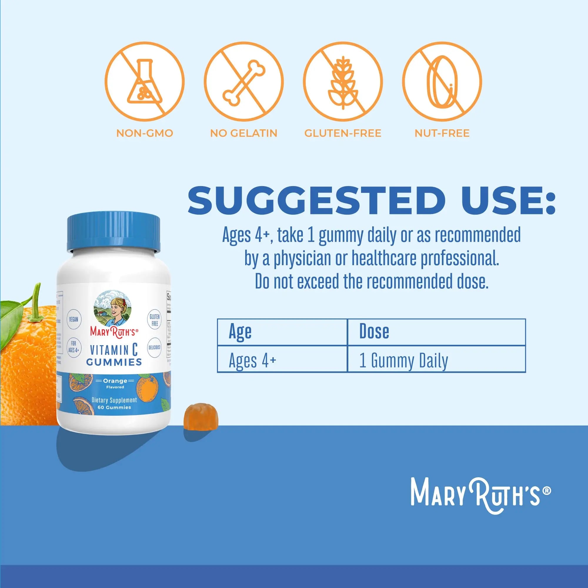 MaryRuth Organics Vegan Vitamin C Gummies | 2 Month Supply | Immune Support Supplement for Adults & Kids | Chewable Vitamin C Gummy Vitamins | Non-GMO | Pectin Based | 60 Count MARYRUTH'S Au supplements