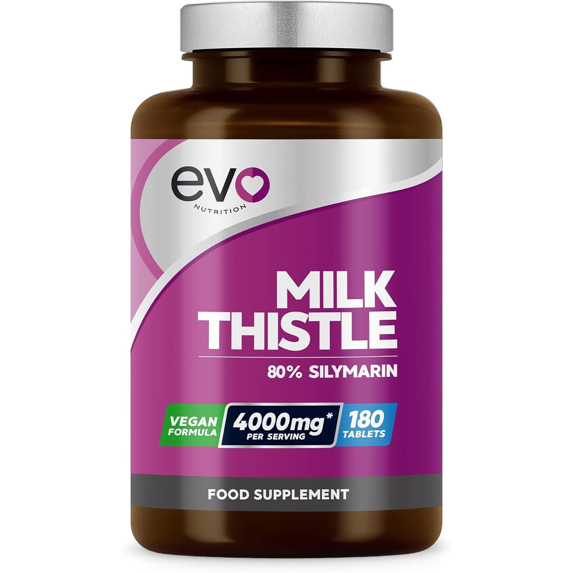 Milk Thistle Tablets 4000mg | 80% Silymarin | 180 Tablets | High Strength Vegan Supple EVO NUTRITION Au supplements