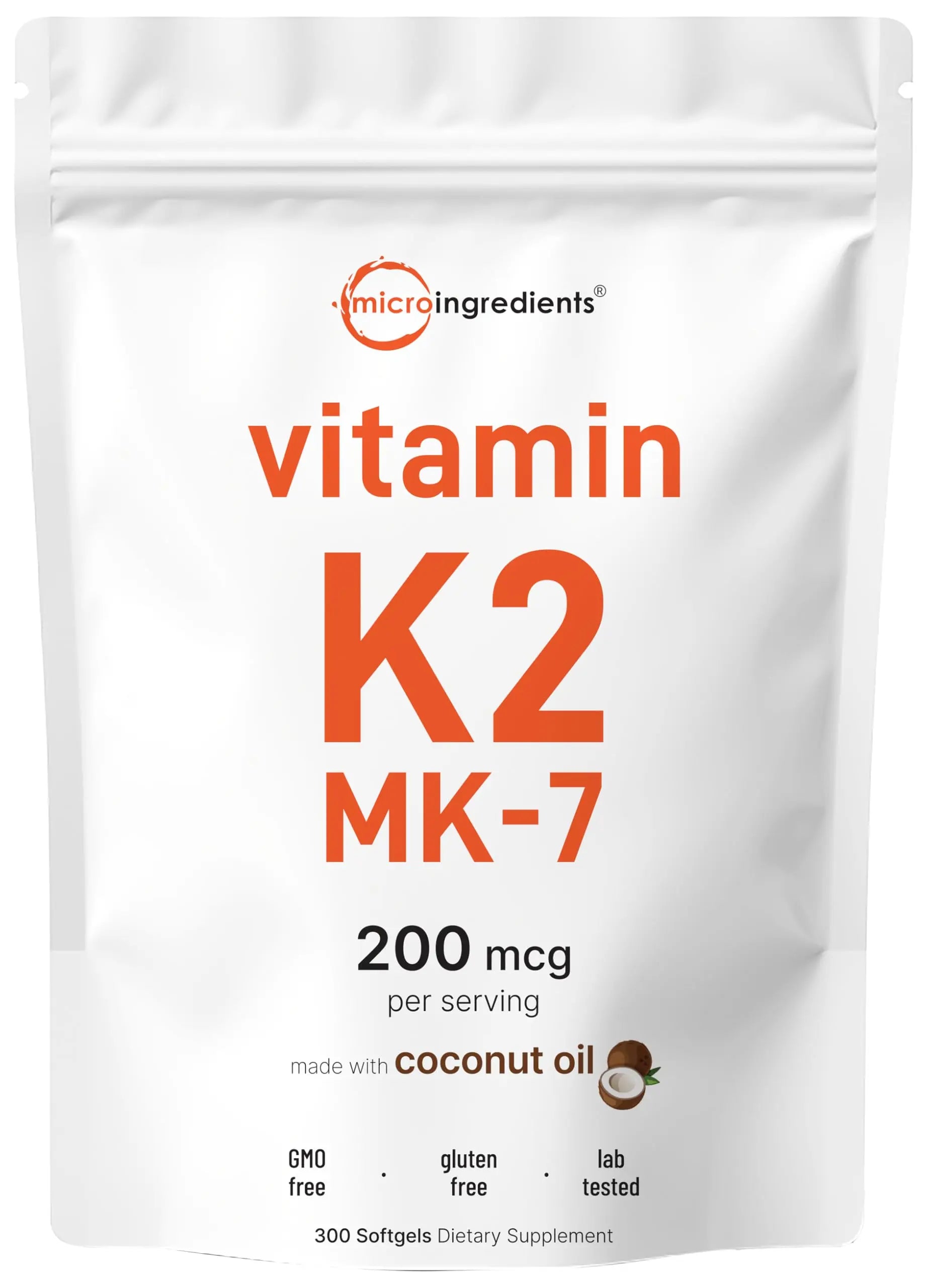 Micro Ingredients Vitamin K2 MK-7 Supplement, 200 mcg Per Serving, 300 Coconut Oil Softgles | Easily Absorbed, Active Menaquinone Form | Micro Ingredients Au supplements