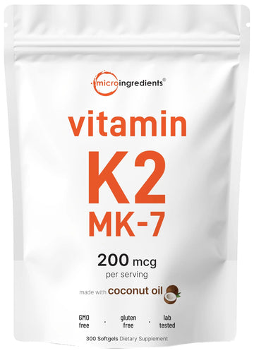 Micro Ingredients Vitamin K2 MK-7 Supplement, 200 mcg Per Serving, 300 Coconut Oil Softgles | Easily Absorbed, Active Menaquinone Form | Micro Ingredients Au supplements