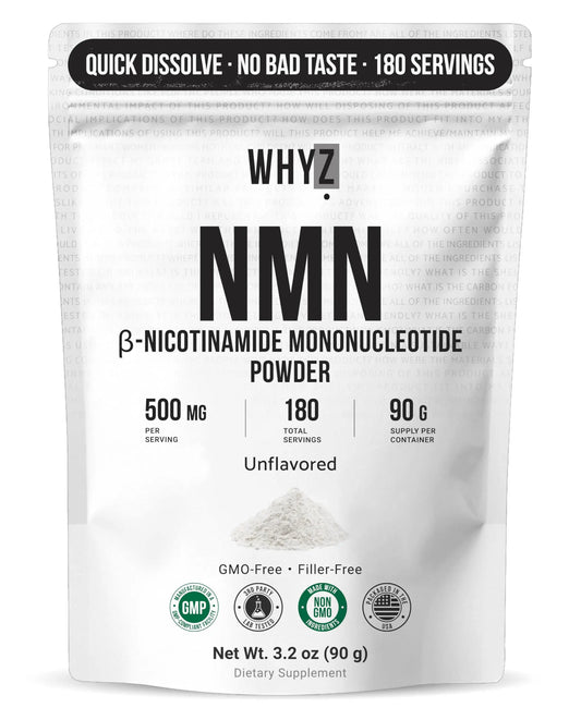Pure NMN Powder Nicotinamide Mononucleotide Quick Dissolved NMN Supplement Powder 100% Unflavored NMN Supplement Supports NAD+ Levels Vegan Friendly Non-GMO, 90g WHYZAU supplements