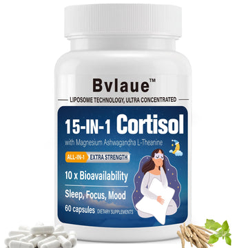 Bvlaue Cortisol Supplements for Women & Men - 15-in-1 Cortisol Reducer Manager Lower w/Ashwagandha,Magnesium,L-Theanine/Saffron Vitamin B6 & B12,60 Vegan CT for Stress Relief Sleep,Mood,Non-GMO Bvlaue Au supplements