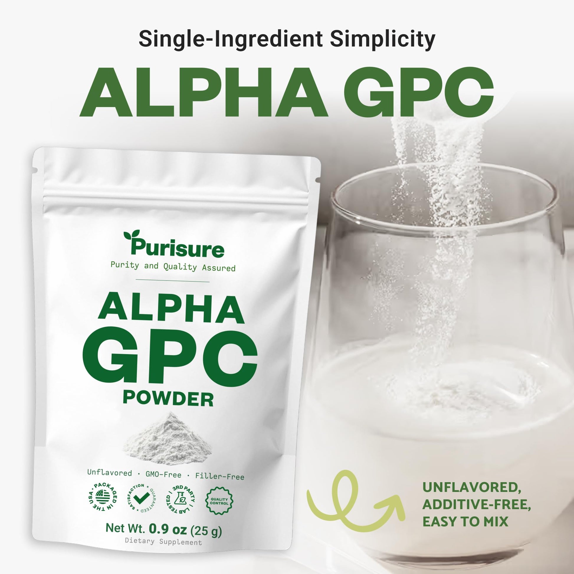 Purisure Alpha GPC Powder, 25 g, Pure Alpha GPC Choline Supplement for Brain and Focus, CDP Choline Supplements for Memory Performance & Concentration, No Fillers, Non-GMO, Offers 41 Servings Purisure Au supplements