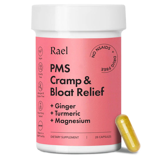 Rael PMS Supplement, Hormone Balance for Women, Relief from Menstrual Cramps with Turmeric, Ginger, Magnesium (28 Capsules) RaelAU supplements