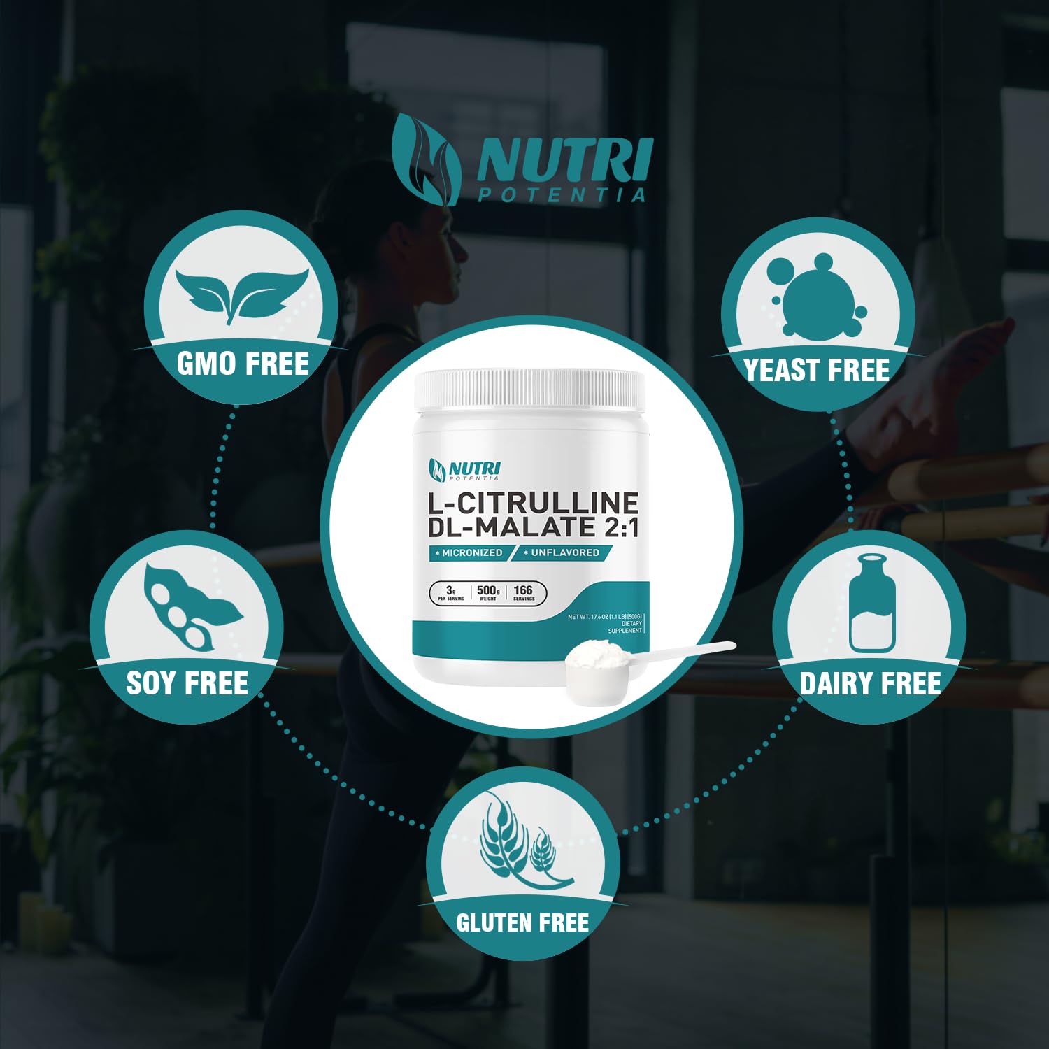 L-Citrulline Dl-Malate 2:1 Powder 500g, Pure L Citrulline Malate Supplement Preworkout NUTRI POTENTIA Au supplements