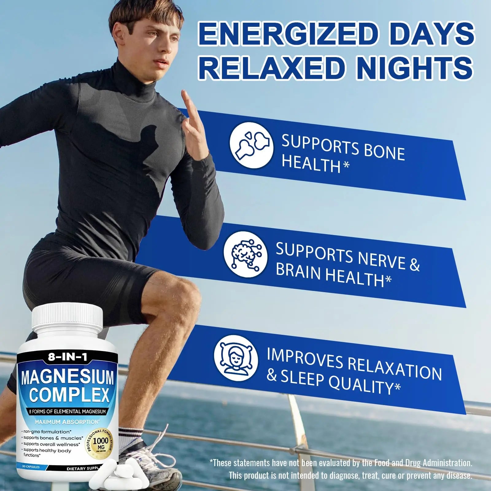 Magnesium Complex Supplement 8-in-1 Elemental 1000mg, Magnesium Glycinate, Malate & Citrate, Vegan, Non-GMO 90 Capsules MIRACLE OFFICIAL Au supplements