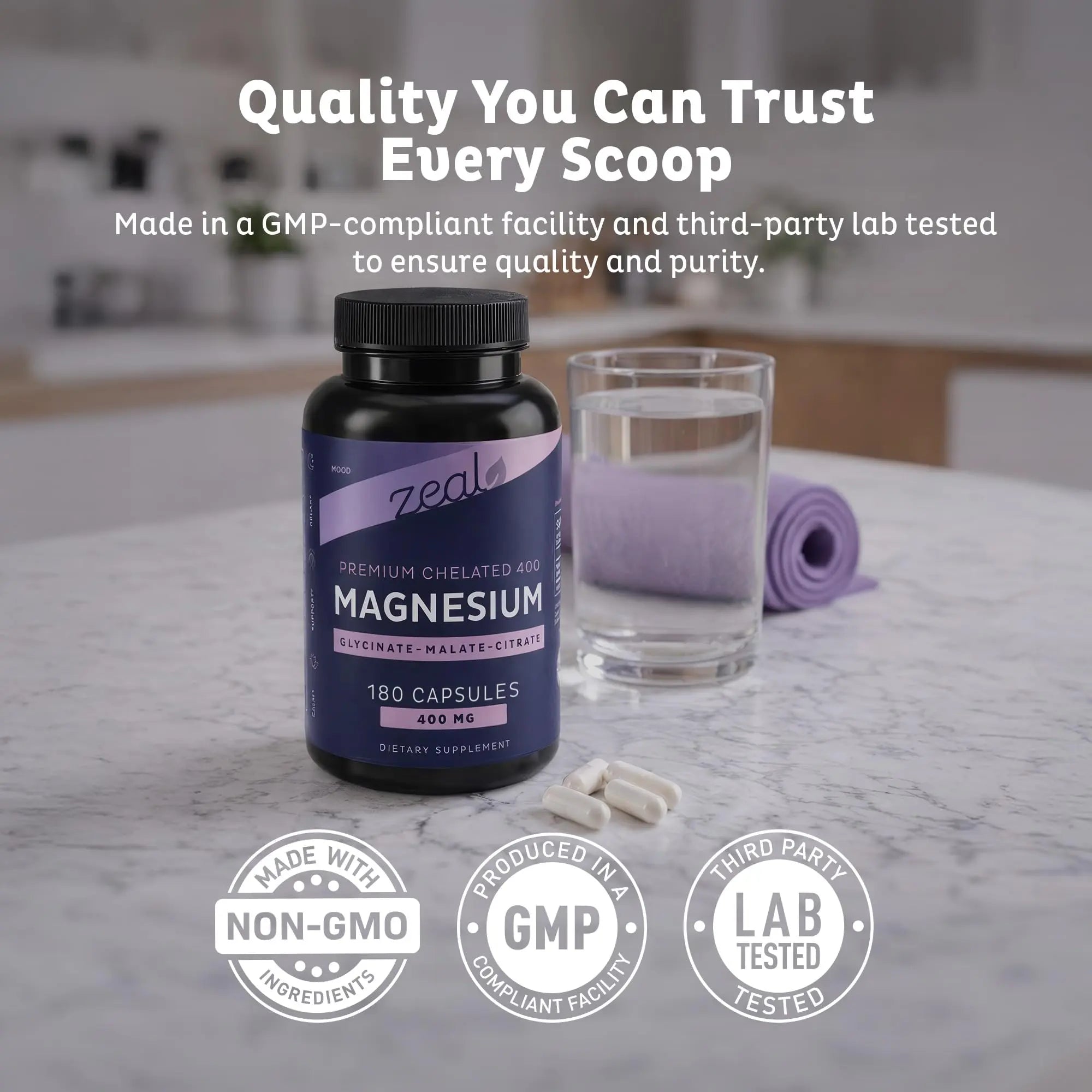 Zeal Naturals Triple Magnesium Complex Supplement - Glycinate, Malate, Citrate | 400mg, 180 Capsules | High Absorption Chelated Magnesium for Sleep, Mood, Muscle Recovery, Relaxation Zeal Naturals Au supplements