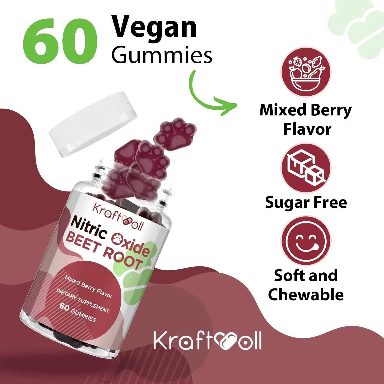 Kraftvoll Nitric Oxide Beet Root Gummies – Sugar-Free Beet Chewables, Mixed Berry Flavor with Grapeseed Powder, Pomegranate, Vitamin C & B12 – Nitric Oxide Supplements for Men – 60 Gummies (2 Bottles) Kraftvoll Au supplements