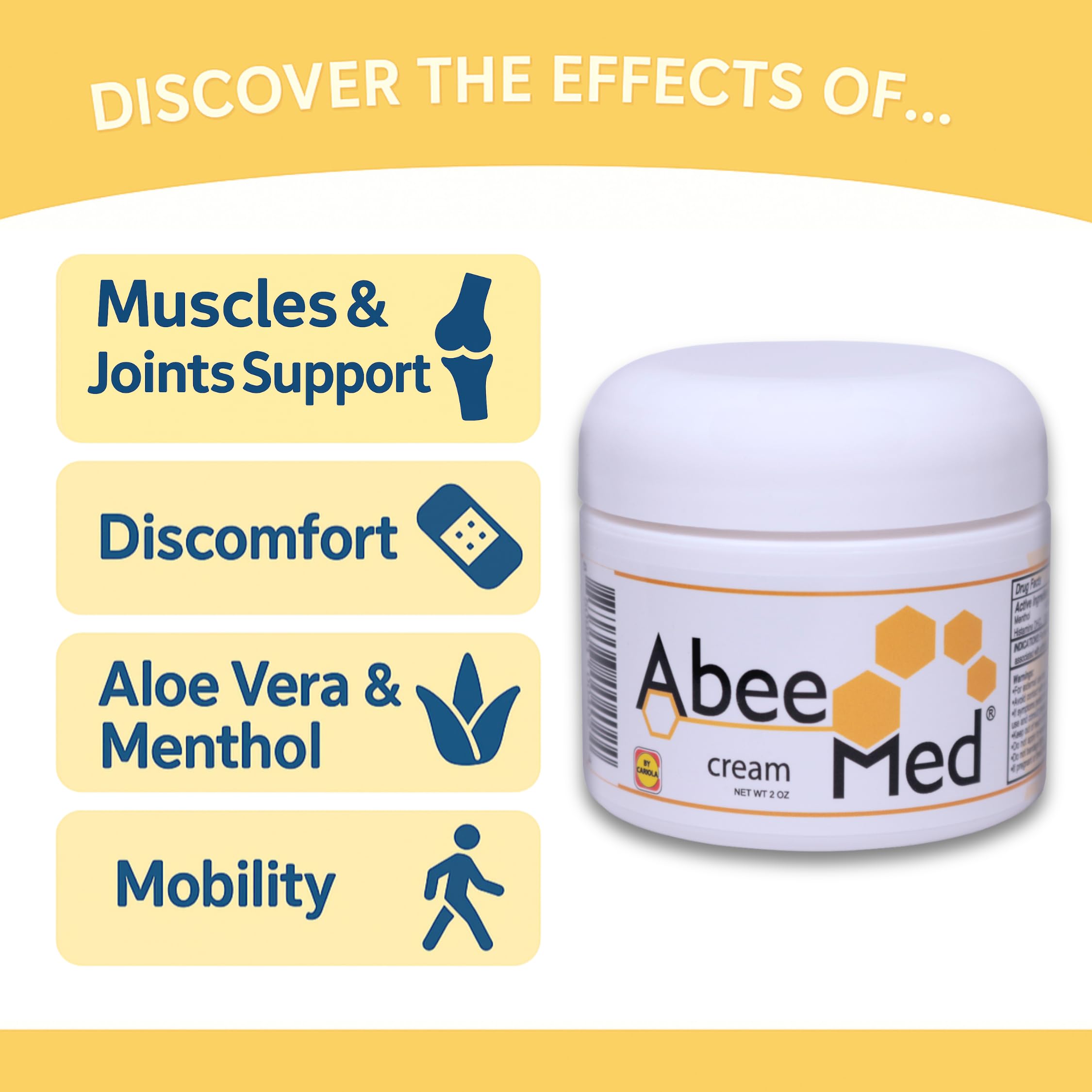 ABEE MED Extra Strength Joint & Muscle Relief Cream – Menthol Cooling & Warming Formula with Bee Pollen, Aloe & Chamomile – Fast-Absorbing Comfort Cream for Back, Knees & Muscles – 2 oz ABEE MED Au supplements