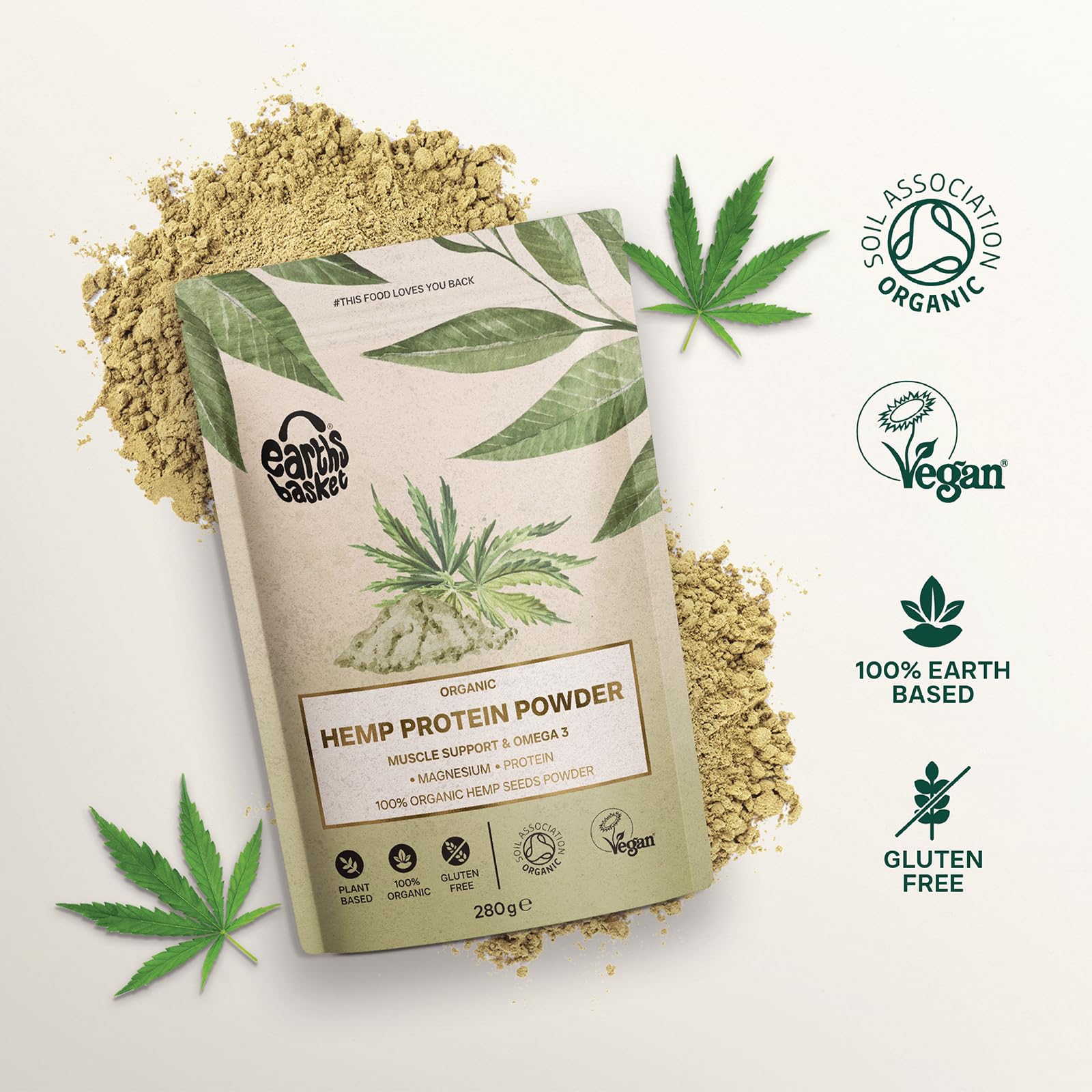 Earths Basket Organic Hemp Protein Powder,280g Natural, Unflavoured, Vegan, Gluten Free EARTHS BASKET Au supplements