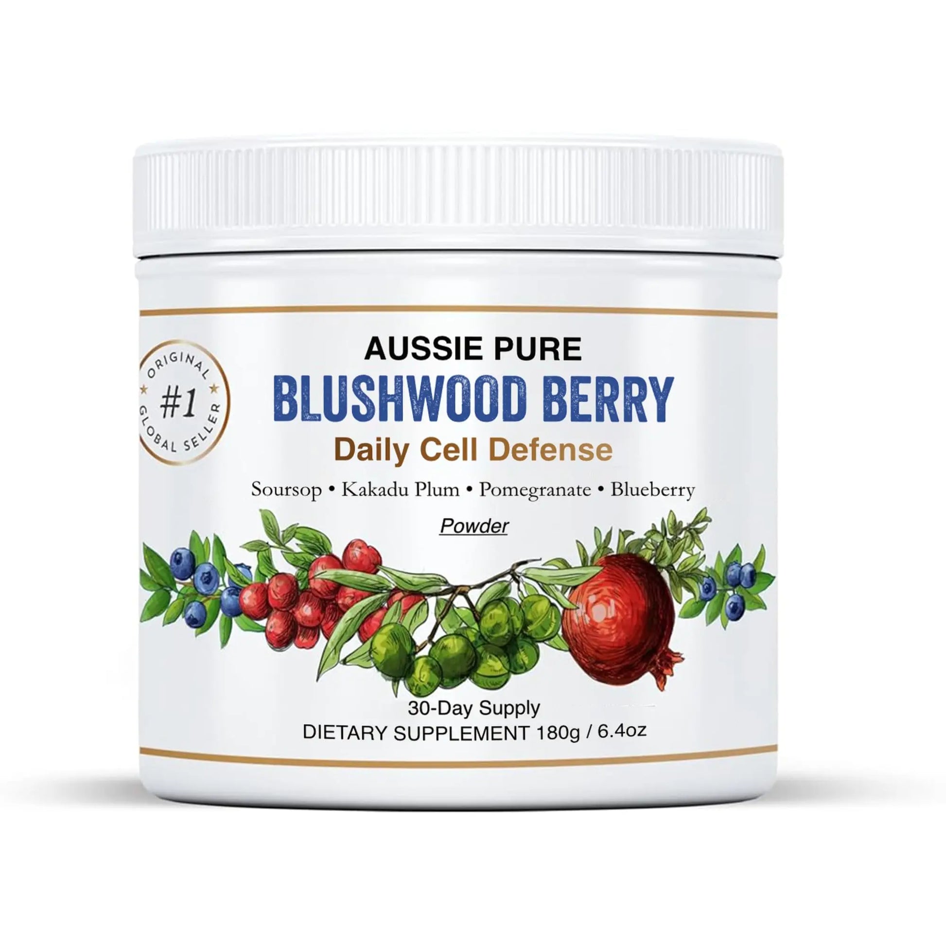 Aussie Pure Blushwood Berry Superfruit Daily Cell Defense - Soursop - Kakadu Plum - Pomegranate - Blueberry - Immune and Cell Support Powder - All Ages - Lab Tested and Authenticated - 180g/6.4oz Aussie Pure Au supplements