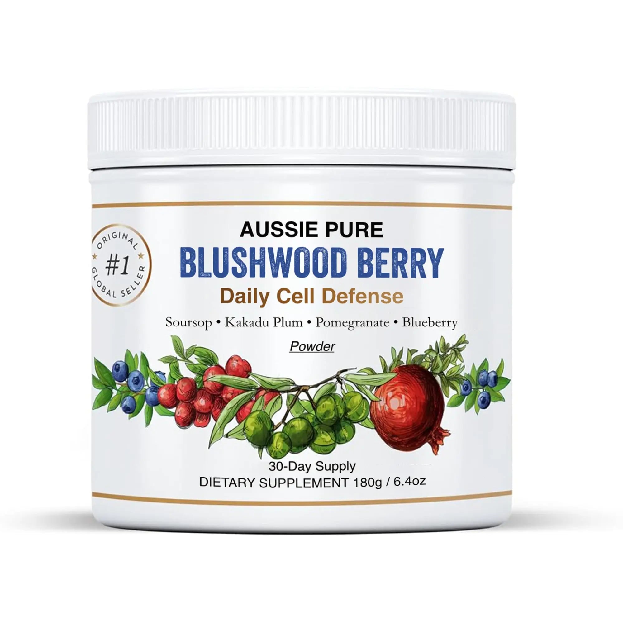 Aussie Pure Blushwood Berry Superfruit Daily Cell Defense - Soursop - Kakadu Plum - Pomegranate - Blueberry - Immune and Cell Support Powder - All Ages - Lab Tested and Authenticated - 180g/6.4oz Aussie Pure Au supplements