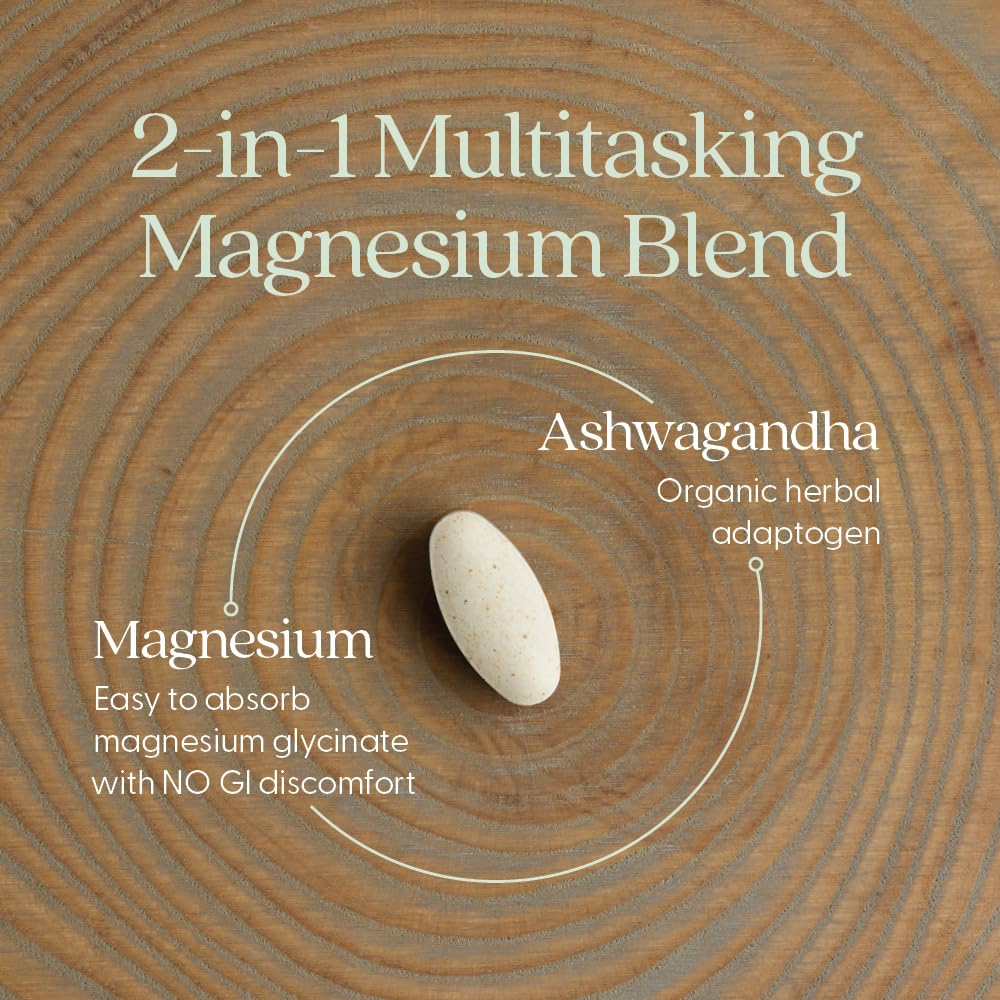 New Chapter Magnesium + Ashwagandha Supplement, 325 mg with Magnesium Glycinate for Muscle Relaxation & Recovery, Heart, Nerve & Bone Health, 2.5X Absorption, Non-GMO - 60 ct (2 Month Supply) New Chapter Au supplements