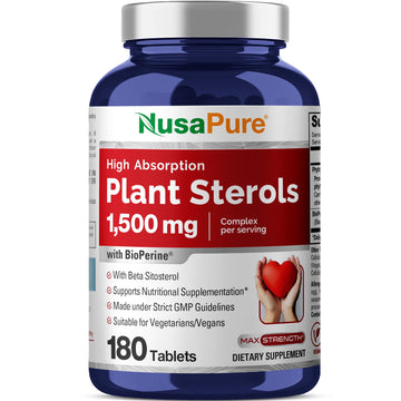 NusaPure Plant Sterols 1500 mg - 180 Tablets (Non-GMO, Vegan) Beta Sitosterol, Bioperine NusaPure Au supplements