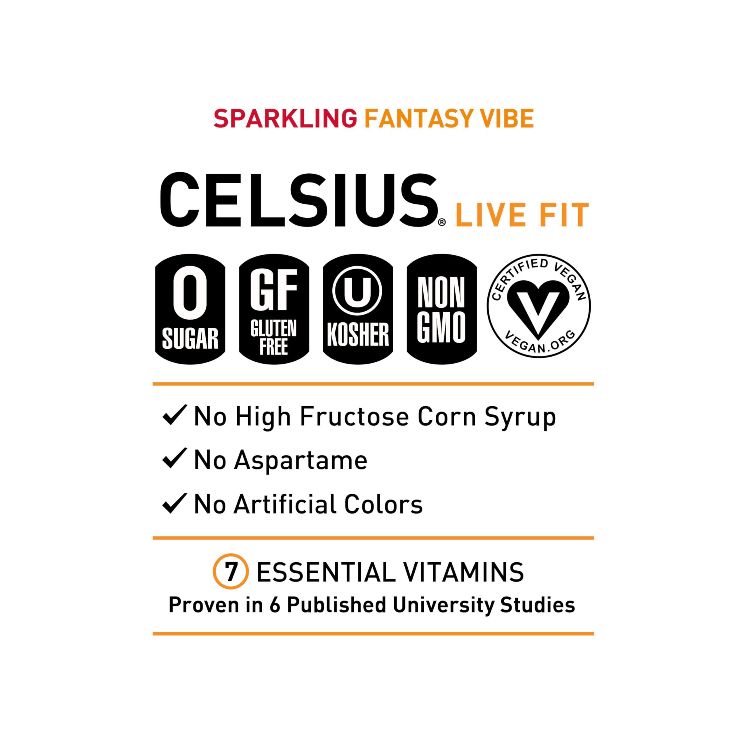 CELSIUS Sparkling Fantasy Vibe, Functional Essential Energy Drink, 12 Fl Oz (Pack of 12) CELSIUS Au supplements