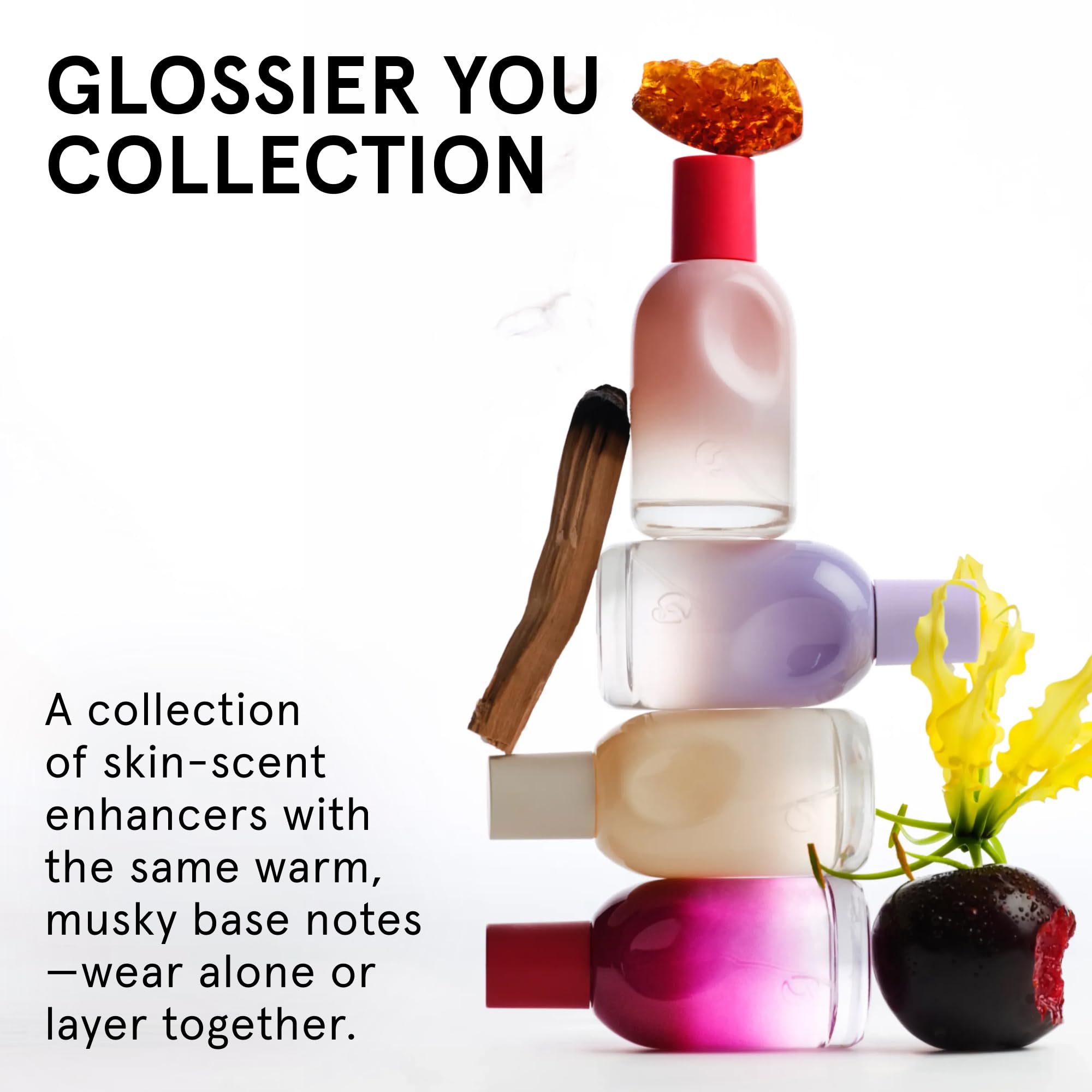 Glossier You Mini Wardrobe Fragrance Set - 4 Unisex Travel Size Eau de Parfum for Women & Men - Skin-Scent Enhancer Perfume Sampler, Smells Different on Everyone - You, Fleur, Doux, Rêve - 1.5ml Each Glossier Au supplements