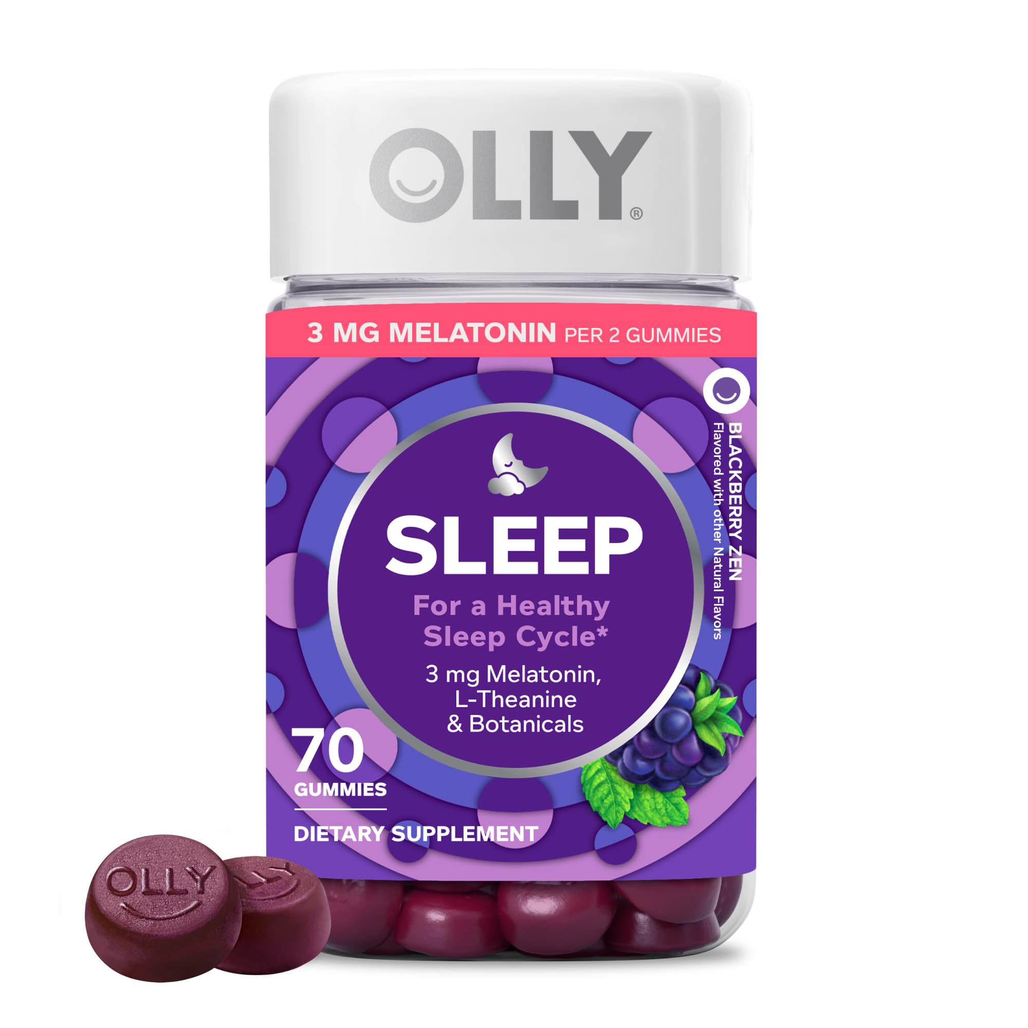 OLLY Sleep Gummy, 3 mg Melatonin, L-Theanine, Chamomile, Lemon Balm, Sleep Aid, Blackberry - 70 Count OLLY Au supplements