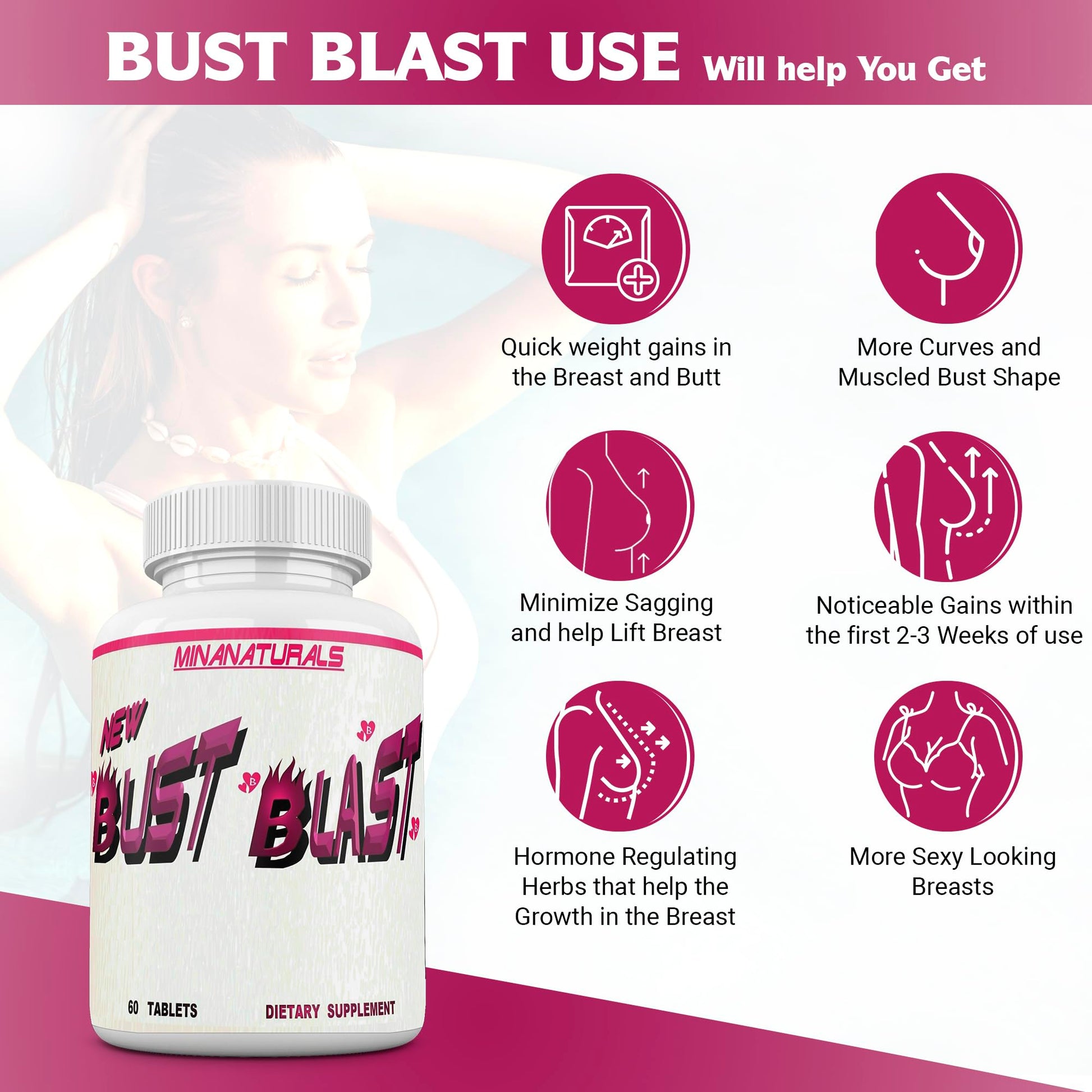 MINANATURALS Bust Blast Loaded Increase Breast Size Fast. Female Breast Enhancement - Bigger Boobs and Butt Pills. 60 Tablets MINANATURALS Au supplements