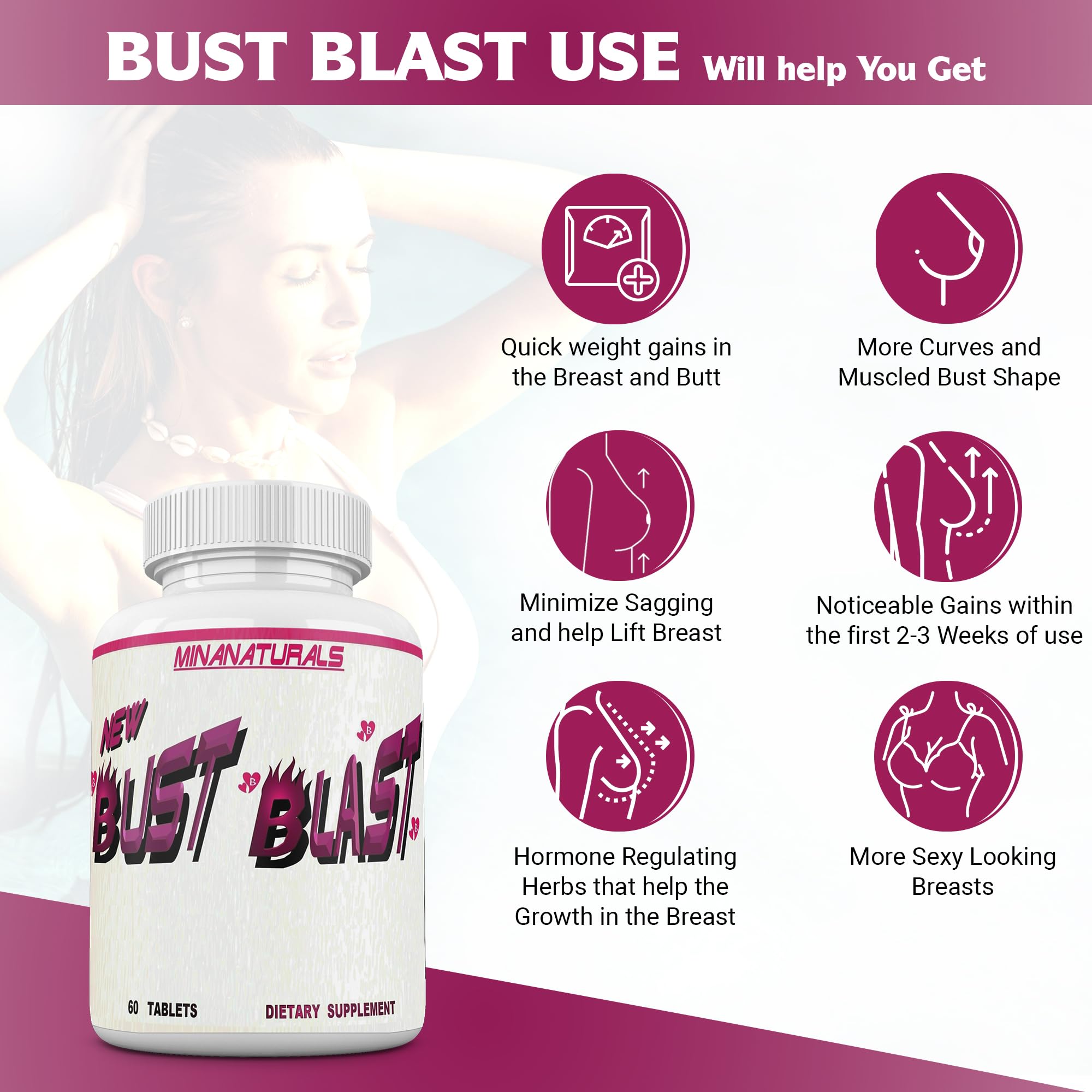 MINANATURALS Bust Blast Loaded Increase Breast Size Fast. Female Breast Enhancement - Bigger Boobs and Butt Pills. 60 Tablets MINANATURALS Au supplements