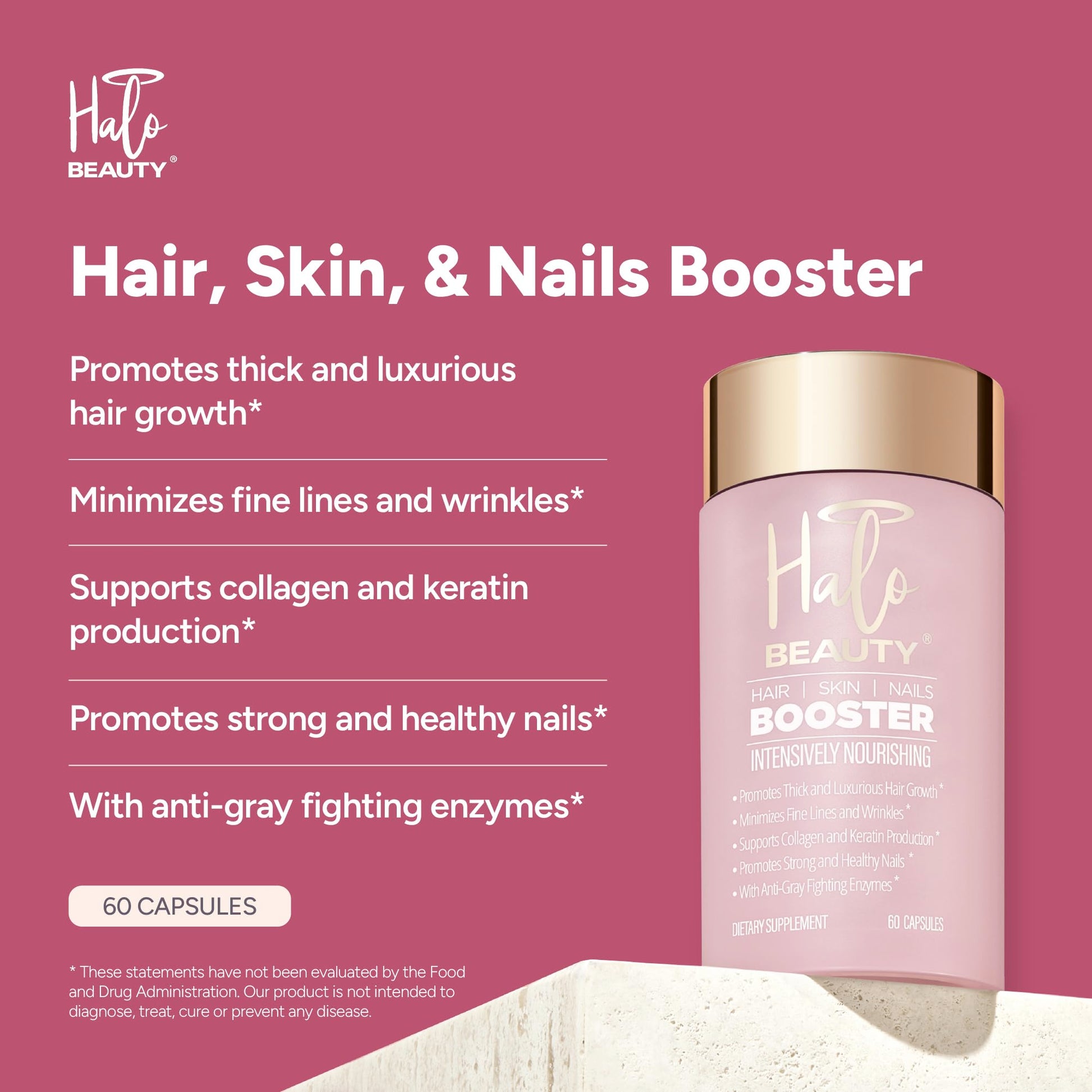 Halo Beauty Hair Skin & Nails Supplement | Thicker Hair Growth, Radiant Skin & Strong Nails Support with Biotin, Saw Palmetto & Phytoceramides | Vegan Capsules | Made in USA | 1-Month Supply Halo Beauty Au supplements