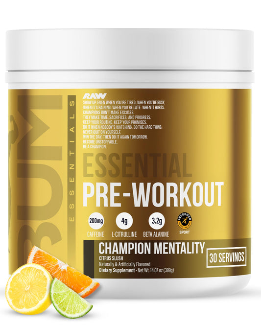 RAW Essential Pre-Workout Powder (Champion Mentality) - Chris Bumstead Sports Nutrition Supplement for Men & Women - Preworkout Energy Powder with Caffein RAWUS supplements