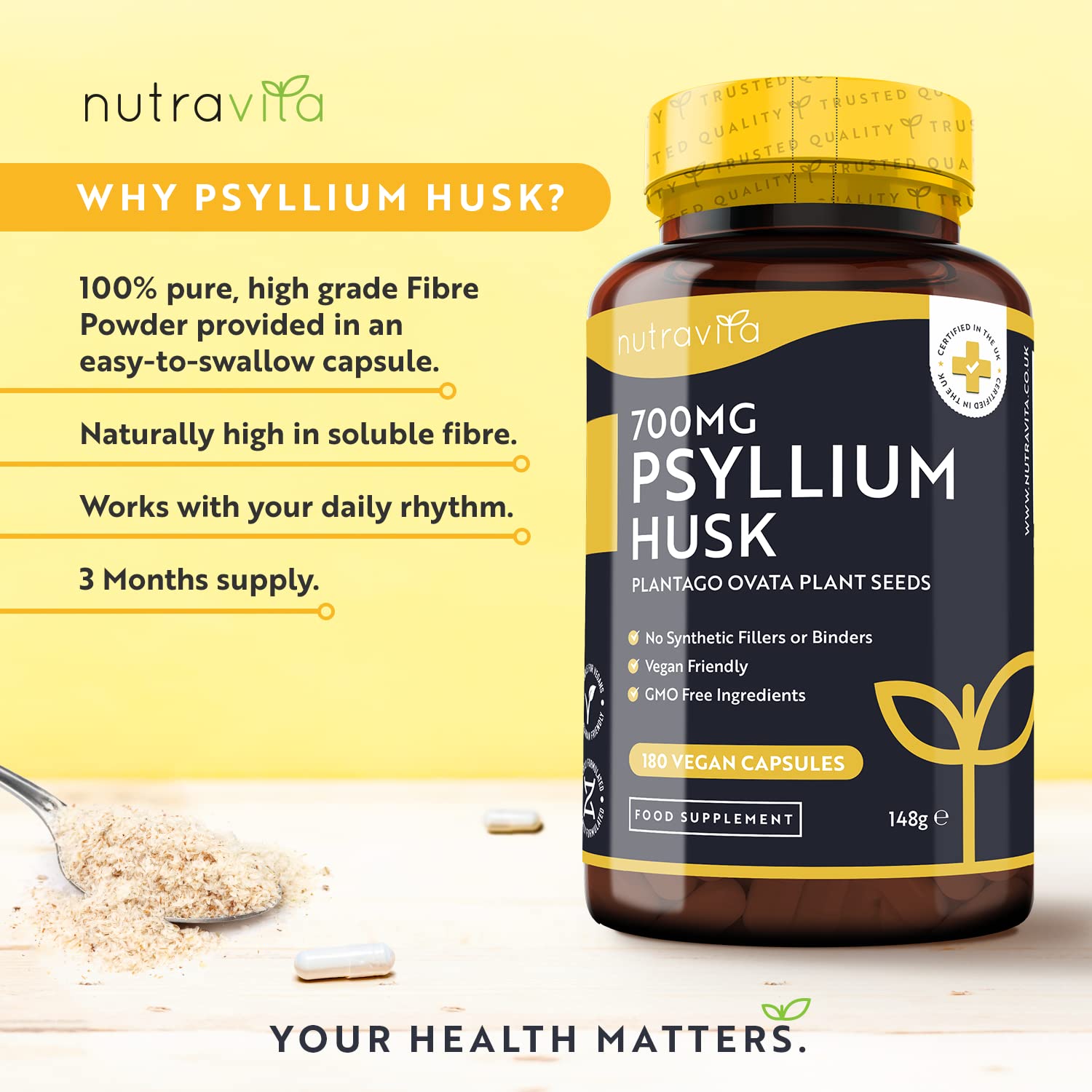 Psyllium Husks Fibre Supplement – 1400mg per Serving – Naturally High in Soluble Fibre Nutravita Au supplements