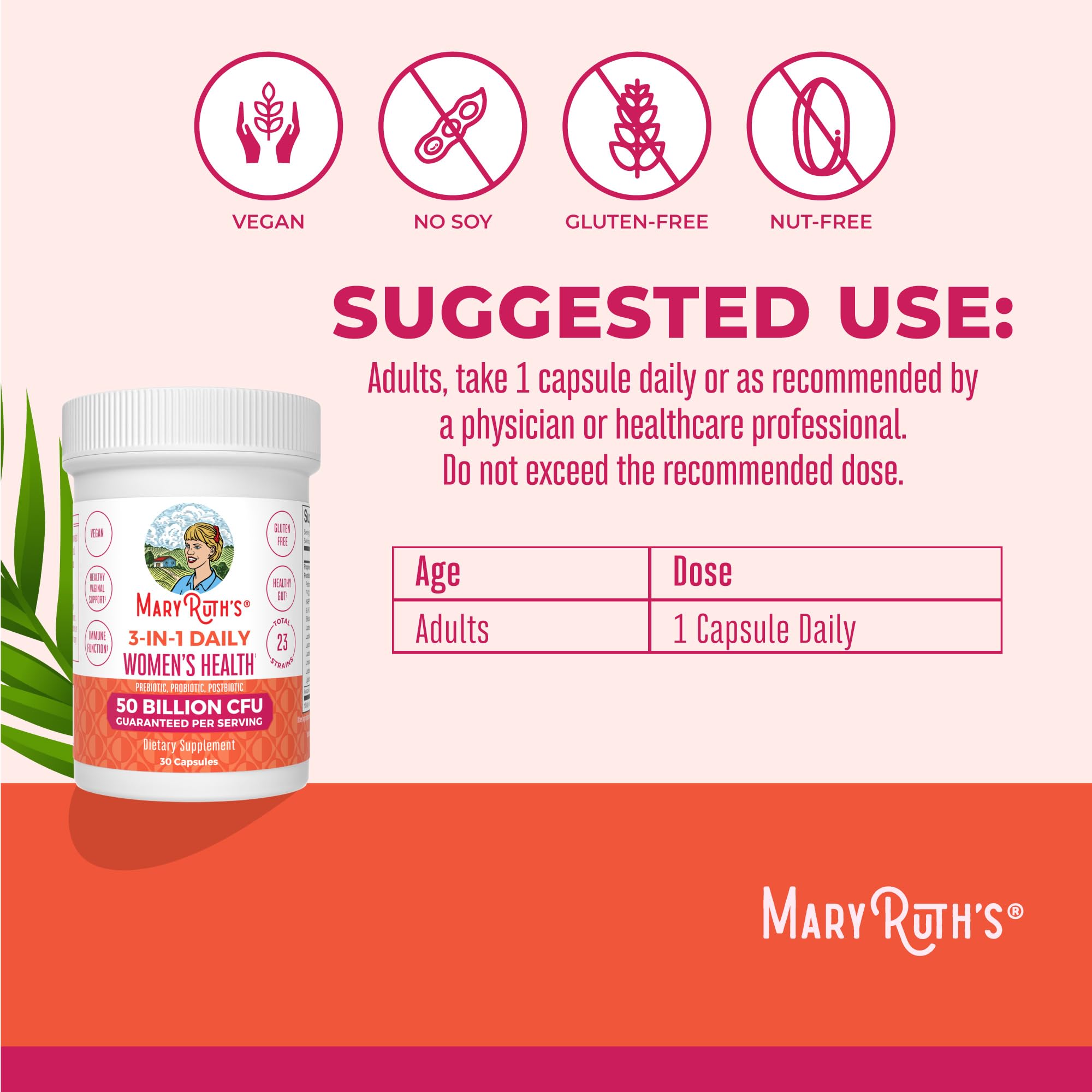 MaryRuth's 3-in-1 Daily Health Probiotics for Women | Hormone Support & Gut Health Supplement for Women | Women’s Probiotic | 50 Billion CFU | Vegan | 30 ct MARYRUTH'S Au supplements