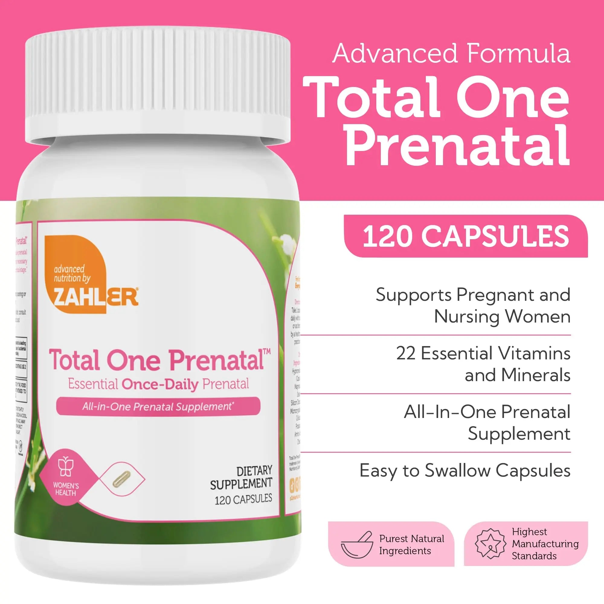 Zahler - Total One Prenatal Vitamins for Women (120 Count) Daily Multi Vitamin Prenatals with Folic Acid, Iron, Zinc Zahler Au supplements