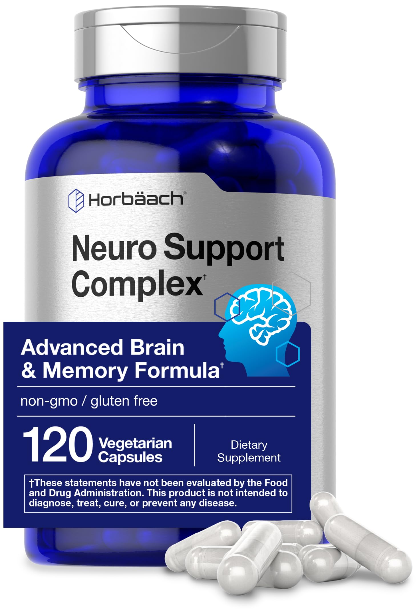 Horbäach Brain Supplement | 120 Capsules | with Phosphatidylserine & DMAE | Advanced Formula for Memory, Focus, Clarity | Vegetarian & Gluten Free | Neuro Support Horbäach Au supplements