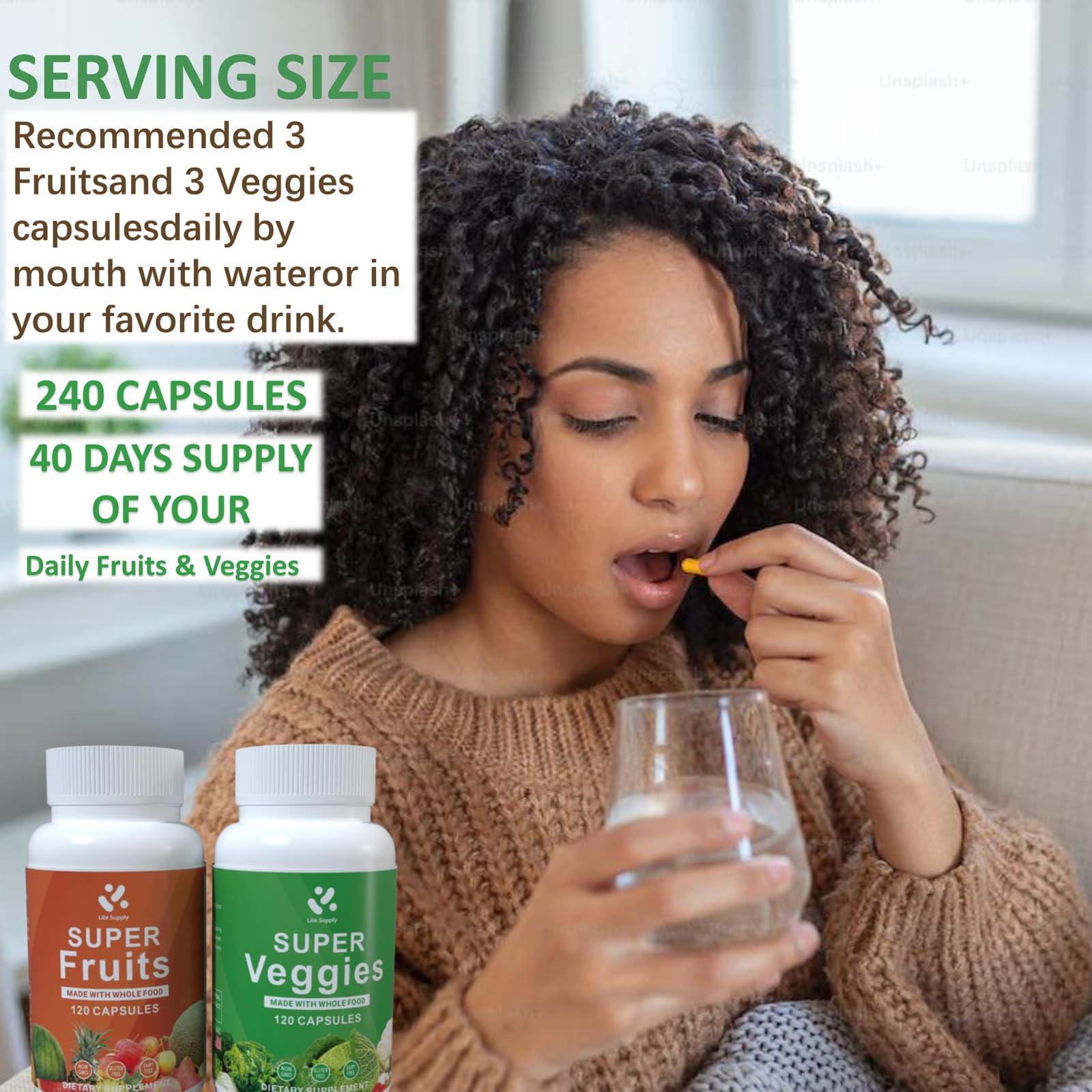 Lite Supply Fruits and Veggies Supplement 240 Caps - 120 Fruit and 120 Veggie Capsules - Whole Food & Natural Superfood Filled with Vitamins & Minerals for Women, Men Supports Energy Levels Lite Supply Au supplements