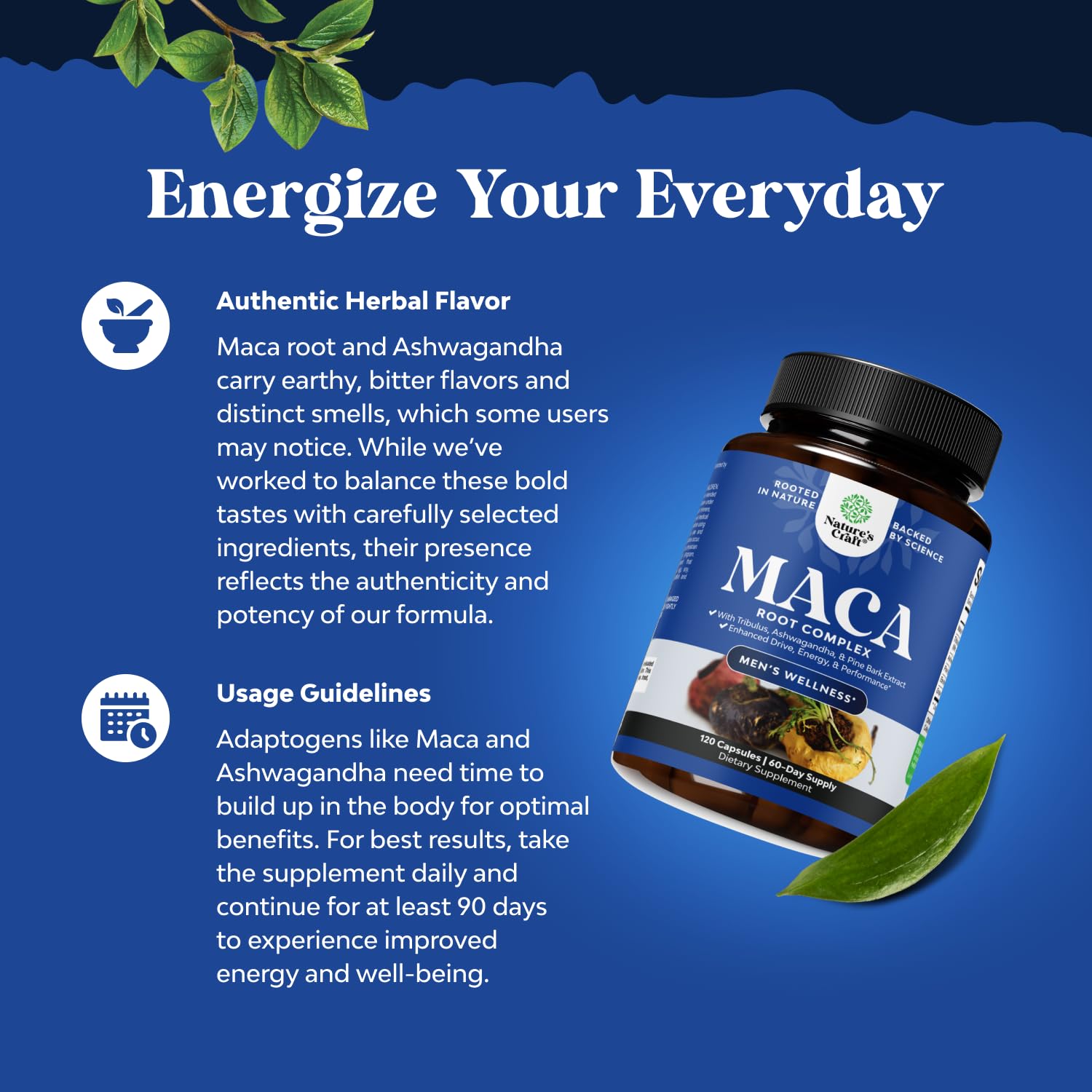 Potent Black Maca Root Capsules for Men - Herbal Wellness Supplement with Siberian Ginseng Ashwagandha and Black Maca Root - Men’s Wellness Supplement to Support General Health - 120 Count Natures Craft Au supplements