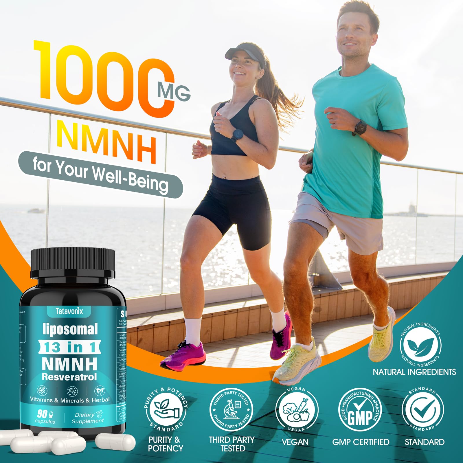 NMNH (Dihydronicotinamide Mononucleotide) 1000mg per Serving - NMN Alternative with Liposomal NAD+, Resveratrol & PQQ| Non-GMO, Gluten-Free | Supports Energy, Focus & Healthy Aging | 90 Capsules Tatavonix Au supplements