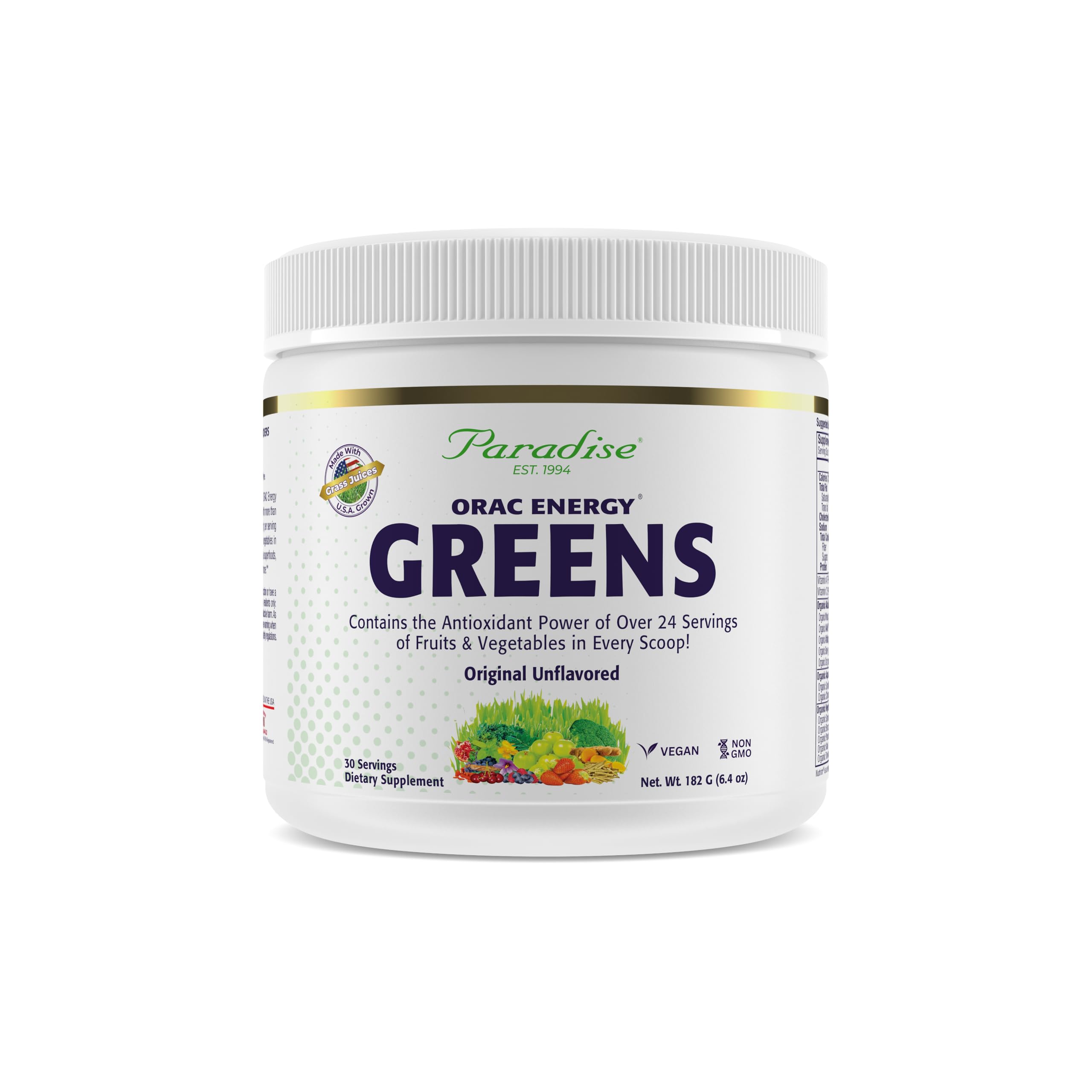 Paradise, ORAC Energy Greens Powder Extract, Super Antioxidants, Probiotics for Gut Health & Digestion, Vitamin C for Immunity, with Spirulina & Chlorella, Non-GMO, Gluten Free, 30 Servings Paradise Herbs Au supplements