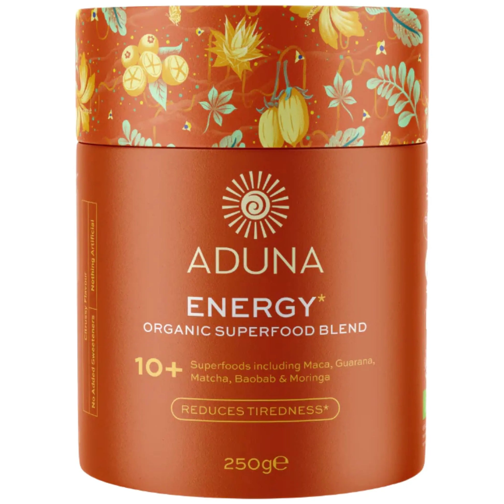 Aduna Organic Energy Superfood Blend | 100% Natural Stir-in Blend With 10+ Superfoods for Natural Energy, Focus & Reduced Tiredness | Vegan Powder for Yogurt, Juices, & Smoothies | 250g Aduna Au supplements