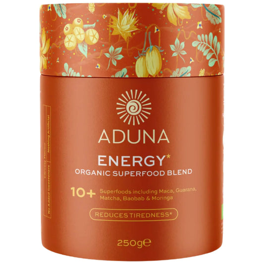 Aduna Organic Energy Superfood Blend | 100% Natural Stir-in Blend With 10+ Superfoods for Natural Energy, Focus & Reduced Tiredness | Vegan Powder for Yogurt, Juices, & Smoothies | 250g AdunaAu supplements