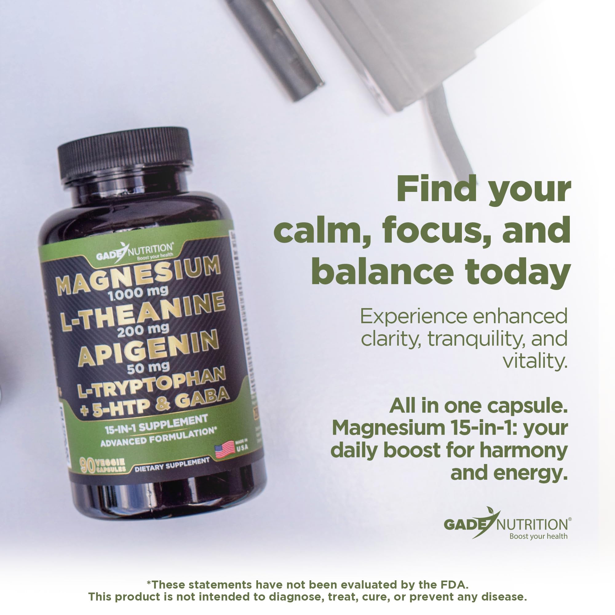 Gade Nutrition Magnesium Glycinate & Magneisum Supplements with Apigenin, L Theanine 200 mg, 5 HTP, GABA Calm Brain Booster Supplement Sleep Aid Ashwagandha L Tryptophan Chamomile GADE NUTRITION BOOST YOUR HEALTH Au supplements