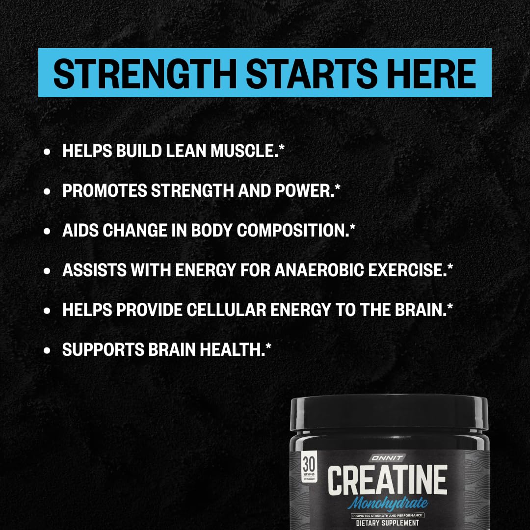 ONNIT Creatine Monohydrate Powder, IGEN(TM) Non-GMO Tested 5g Premium Creatine for Muscle Strength, Power and Lean Mass, Supports Brain Health, Brain Cellular Energy, Unflavored, 30 Servings, 5.29 oz ONNIT Au supplements