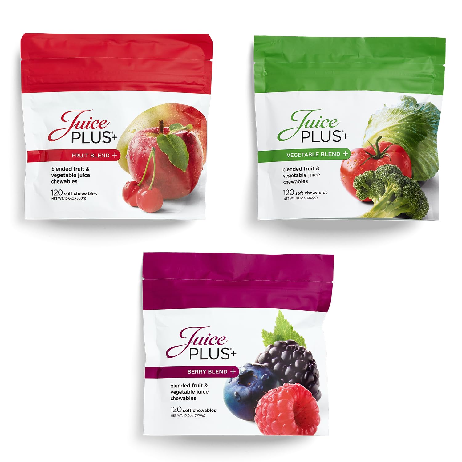 Juice Plus+ Fruit, Vegetable & Berry Blend Soft Chews (Chewables) - 30 Plant-Based Ingredients! Vegan Gummies for Kids & Adults - Gluten-Free, Non-GMO, No HFCS - Prepacked 3 Pouches (30 Chews Each) Juice Plus+ Au supplements