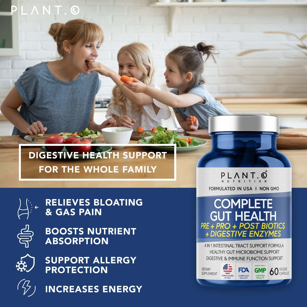4-in-1 Prebiotic Probiotic & Postbiotic for Women & Men, Complete Gut & Digestive Support PLANT.O NUTRITION Au supplements