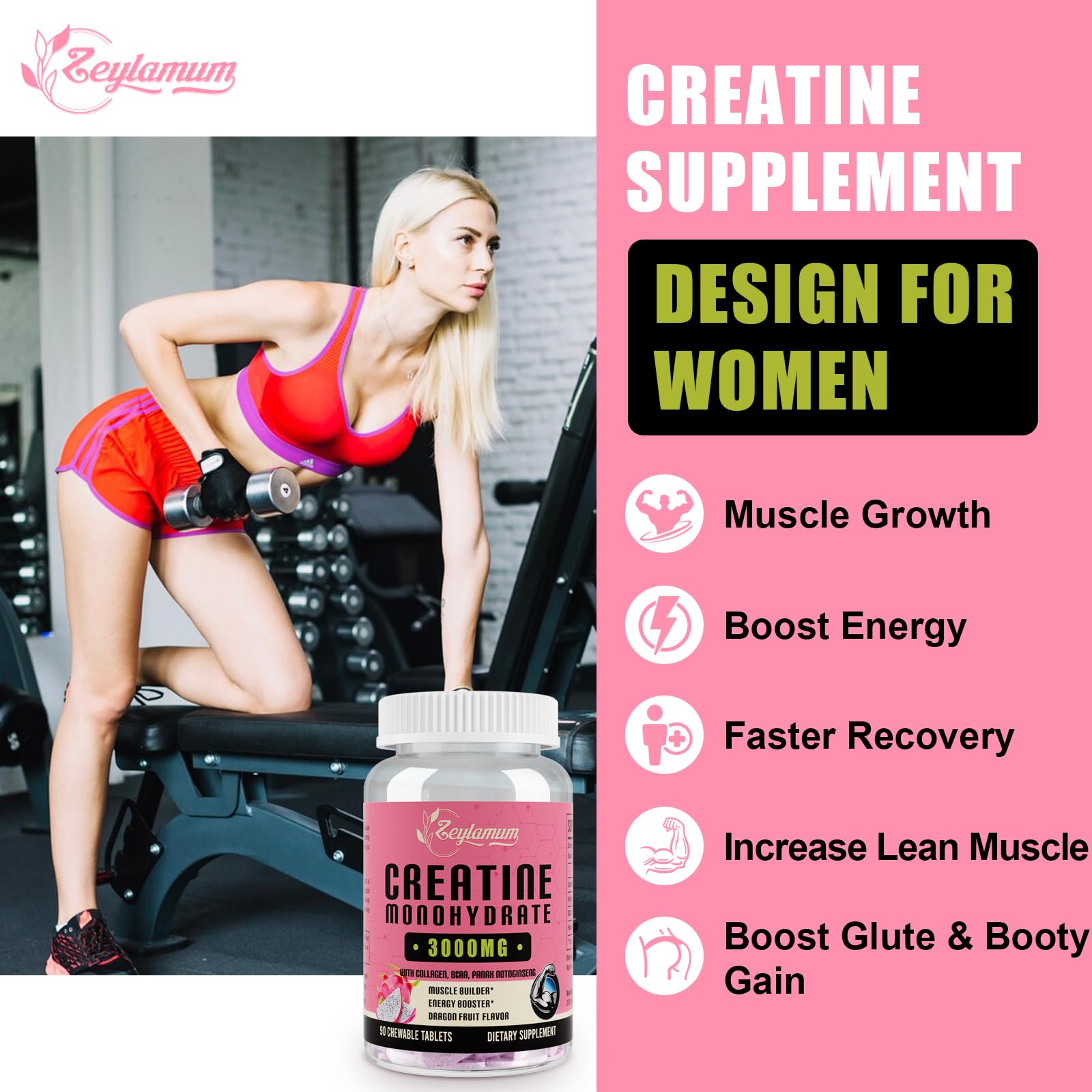 Creatine Monohydrate for Women, Creatine Supplement 3000mg, with Hydrolyzed Zeylamum Au supplements