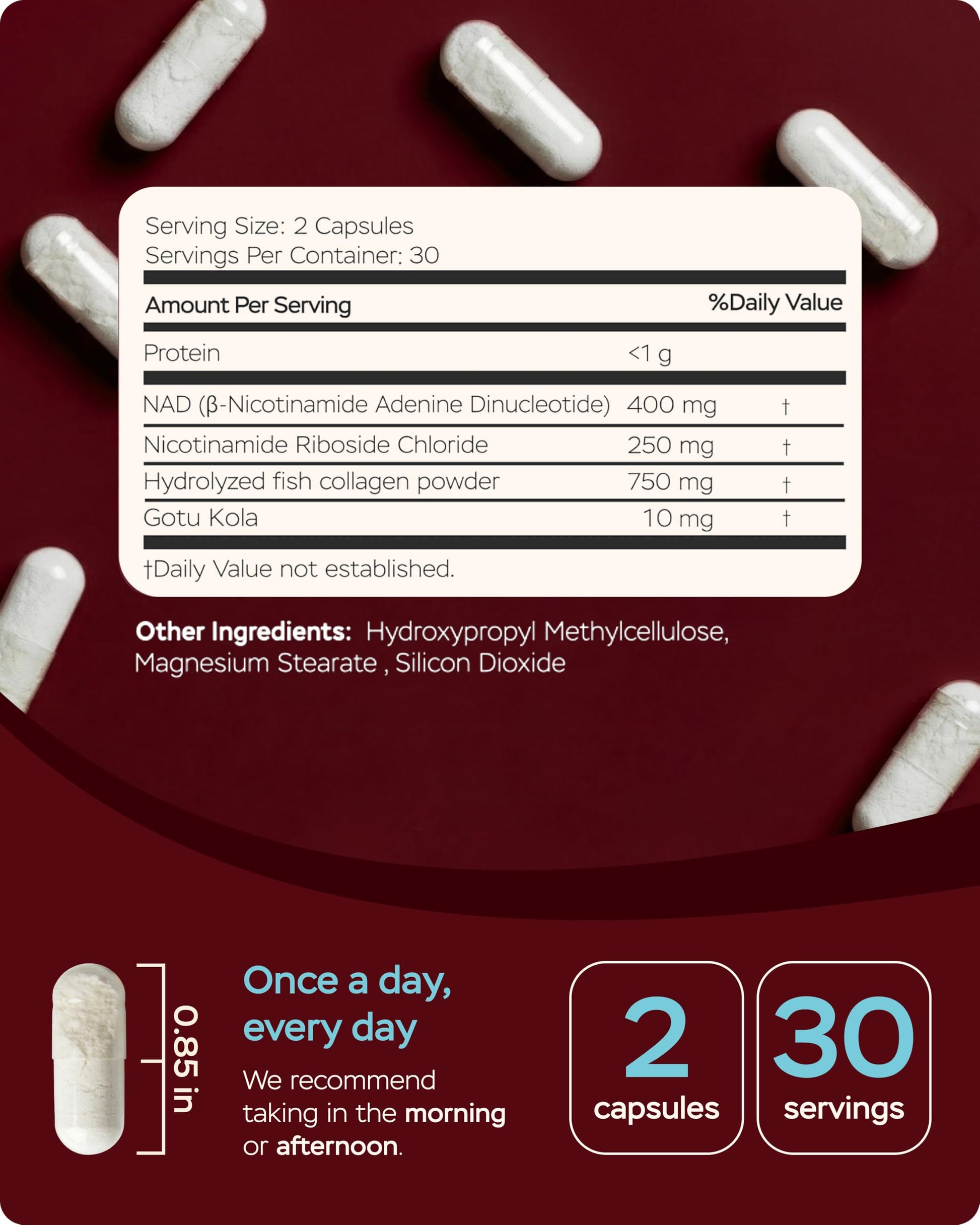 Gotu Kola and NAD Plus Supplement 1400mg - NMNH Supplement Alternative Supports Healthy Aging Complex with Nicotinamide Riboside & Gotu Kola, Collagen - Formula for Energy, Skin & Cognitive, 60 Caps 4Well Products Au supplements
