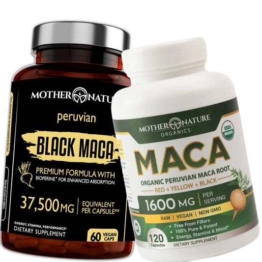 Powerful Maca Blend for Men – Black, Red & Yellow Maca Capsules | Supports Energy, Stamina & Endurance | Promotes Hormonal Balance & Vitality Mother Nature Organics Superfoods for Organic Livingnz supplements