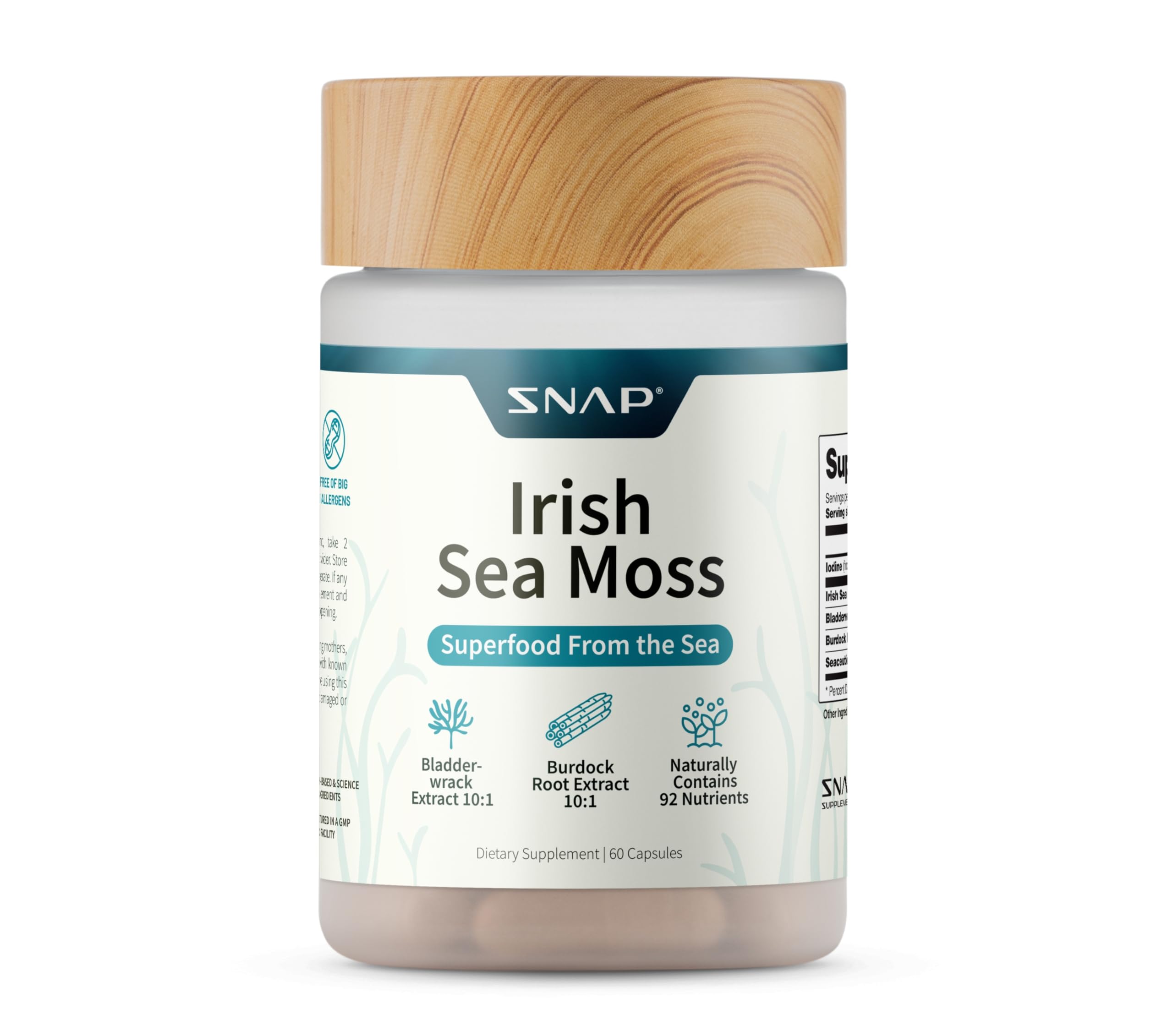 Snap Supplements Irish Sea Moss with Bladderwrack, Burdock Root & Iodine – Natural Sea Moss Supplement to Support Gut Health, Energy & Healthy-Looking Skin, 60 Vegan Capsules (1 Month Supply) Snap Supplements Au supplements