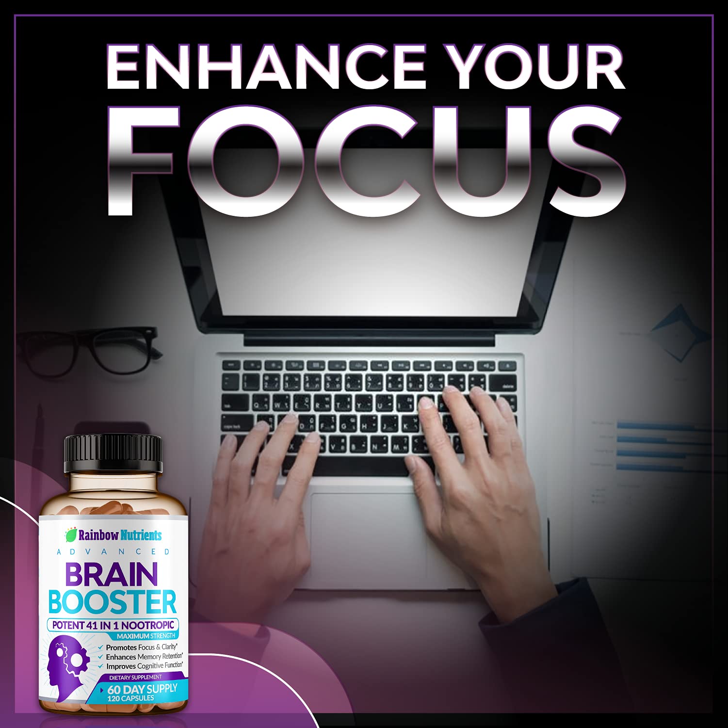 40-in-1 Brain Booster Supplements for Memory, Focus, Clarity, Energy, Performance Rainbow Nutrients, LLC Au supplements