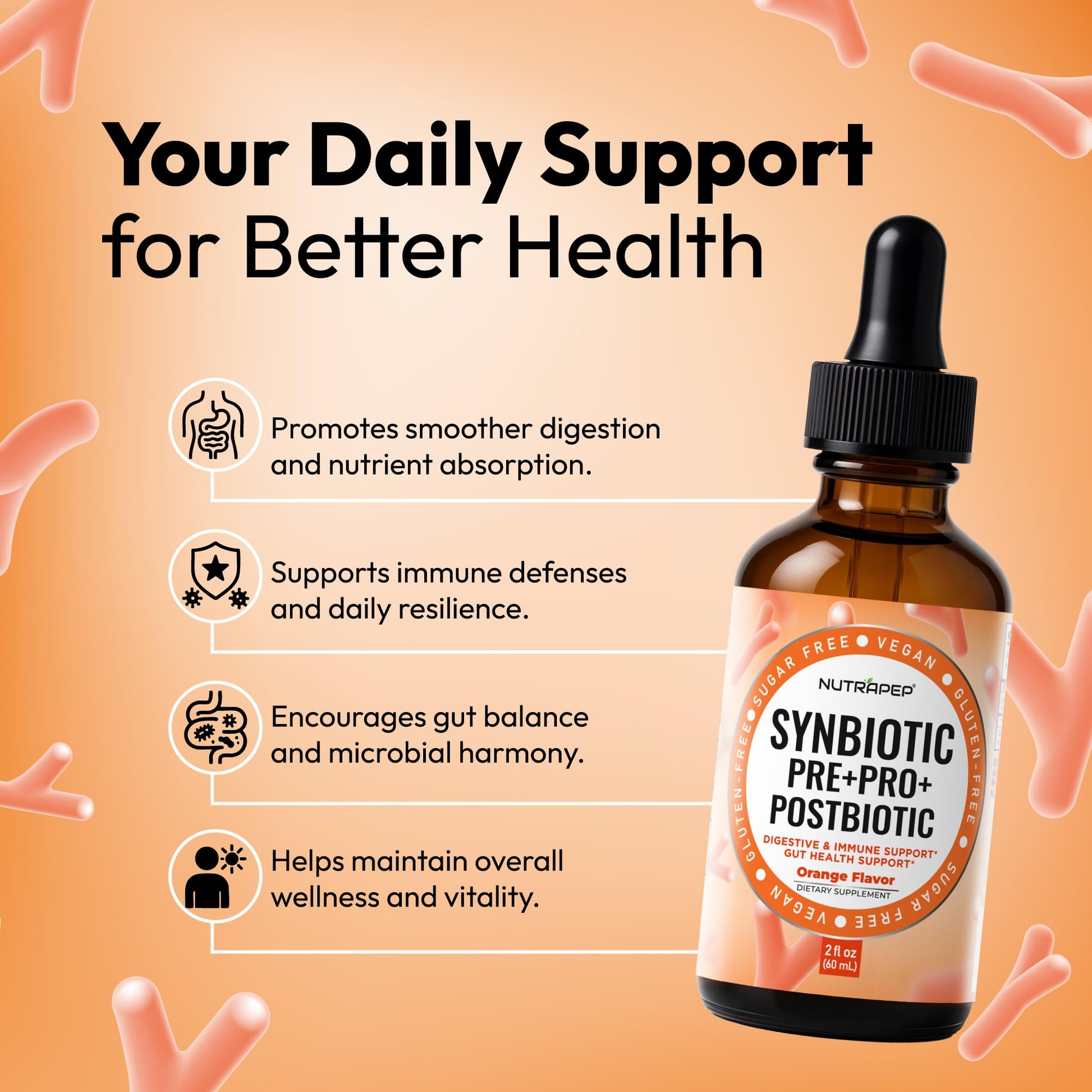 NutraPep Synbiotic Liquid Drops - Probiotic Prebiotic & Postbiotic Supplement for Adults Kids Ages 4+ - Daily Synbiotic for Gut Health Digestive & Immune Support - Vegan Gluten-Free Sugar-Free 2 fl oz NutraPep Au supplements