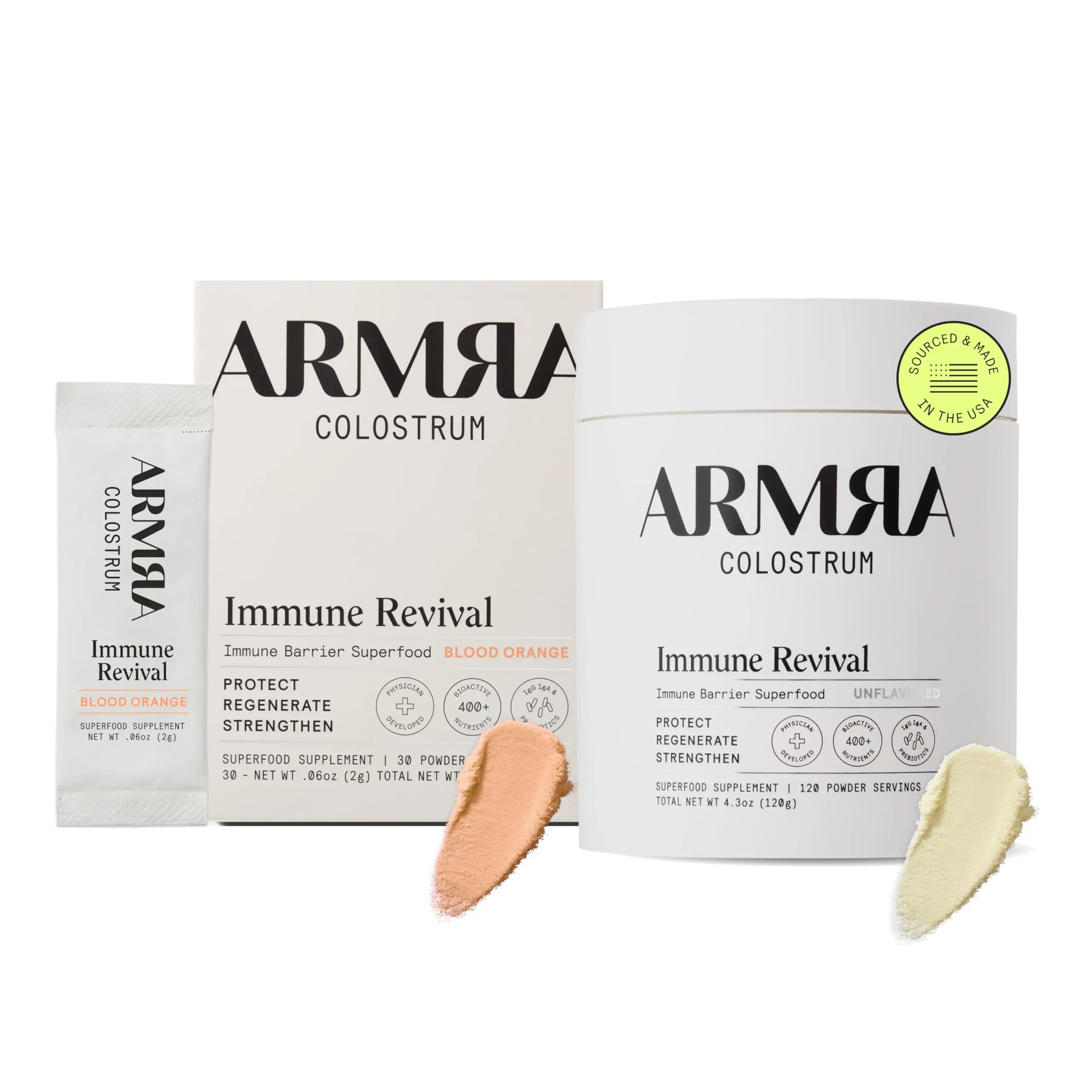 ARMRA Colostrum™ Premium Powder, Grass Fed, Gut Health Bloating Immunity Skin & Hair, Contains 400+ Bioactive Nutrients, Keto, Gluten & Fat Free (Blood Orange, Unflavored Bundle | 150 Servings) ARMRA Au supplements
