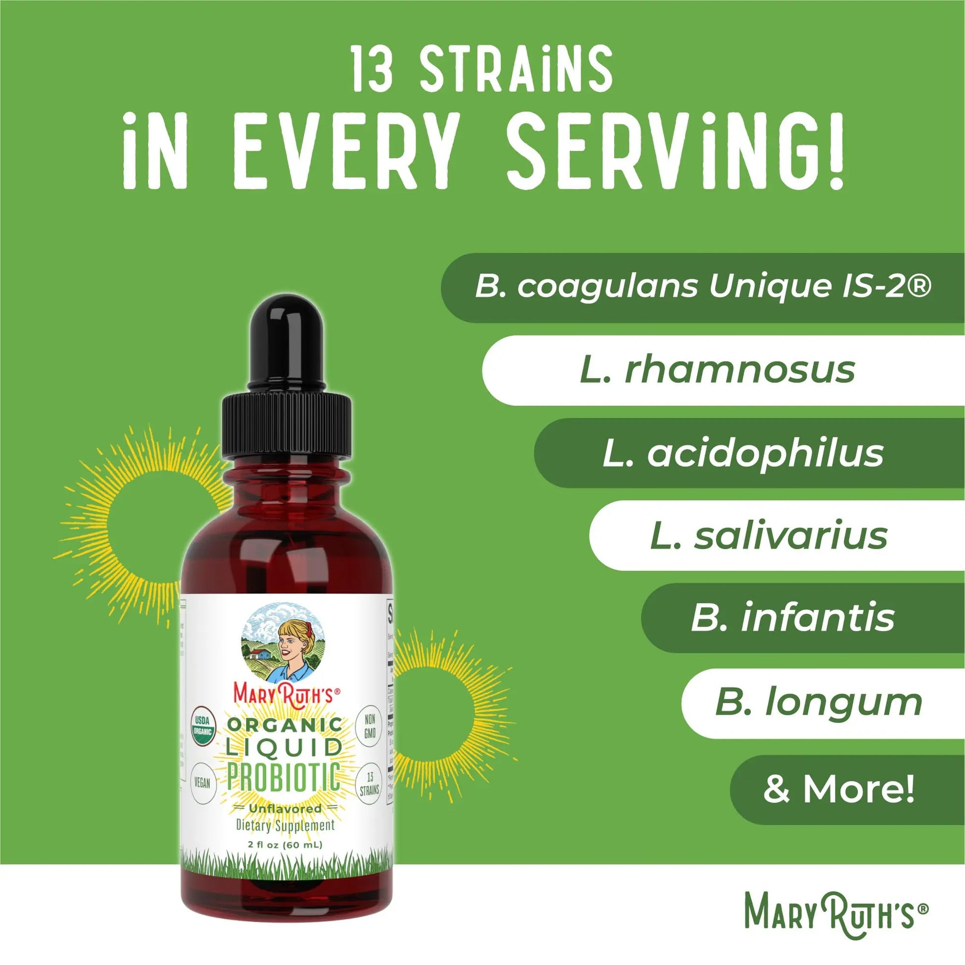 MaryRuth Organics Liquid Probiotic for Ages 4+ | 2 Billion CFU | 13 Probiotic Strains | Gut Health & Digestive Support | Gas & Bloating Support | Vegan | Gluten Free | Travel-Friendly | 20 Servings MARYRUTH'S Au supplements