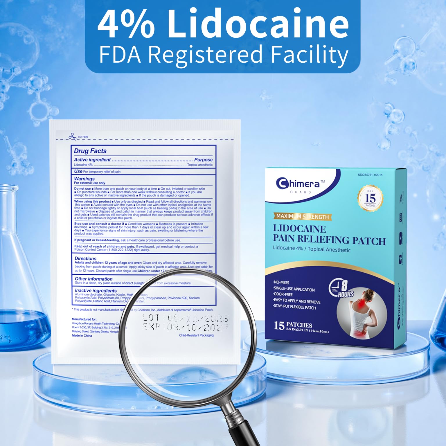 Chimera GUARD 4% Lidocaine Pain Relief Patches (80ct) - F-SA/H-SA Eligible Maximum Strength Numbing Gel Patch for Muscle, Joint, Nerve, Sciatica Pain - Odorless, Stay-Put & 8-Hour Long Lasting Chimera GUARD Au supplements
